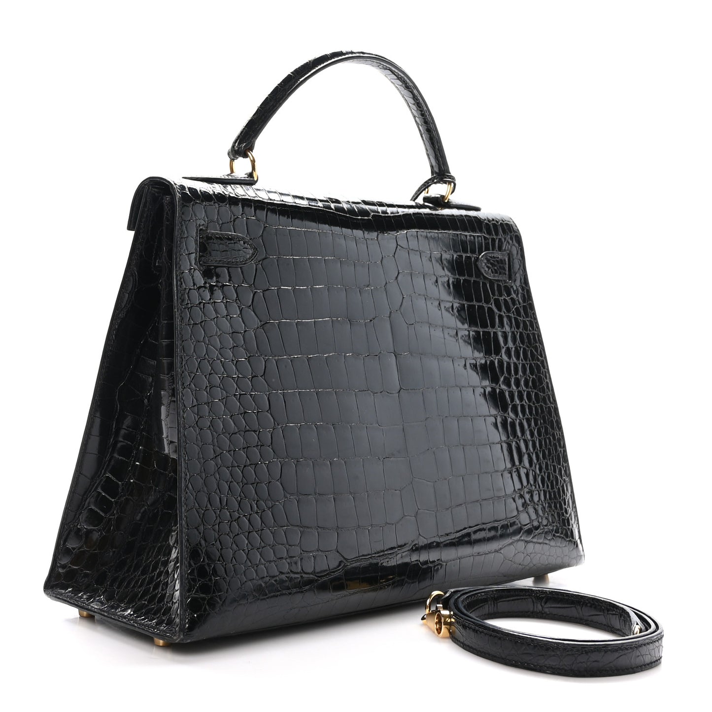 Shiny Porosus Crocodile Kelly Sellier 32 Black