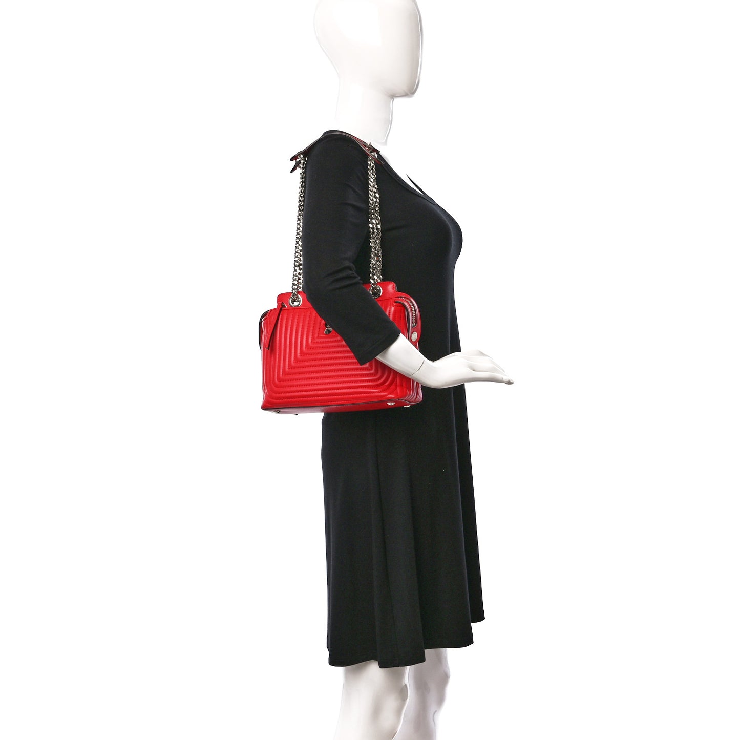 Shiny Nappa Trapuntata Small DotCom Click Chain Satchel Rojo
