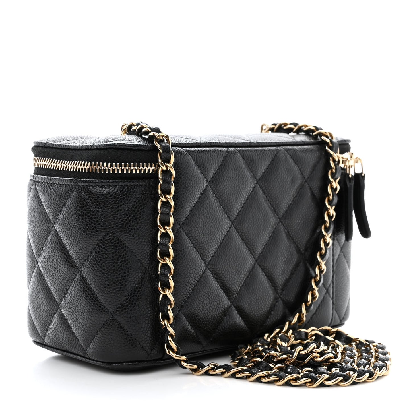Caviar Quilted Small Vanity Case With Chain Black