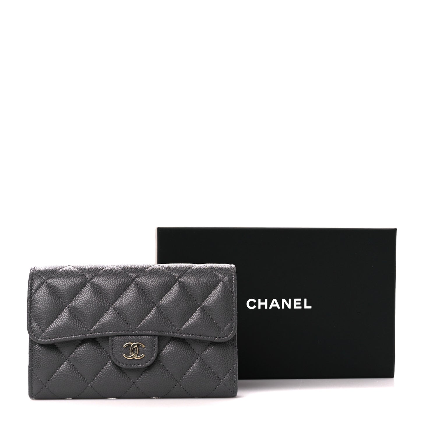 Caviar Quilted Medium Flap Wallet Grey