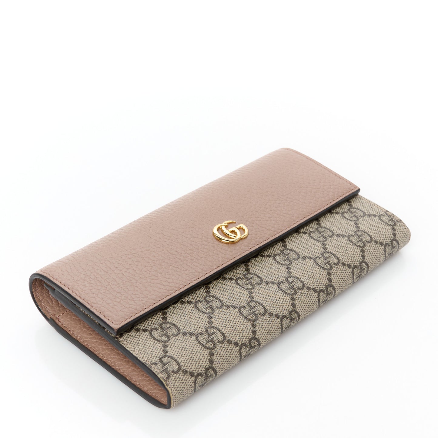 Dollar Calfskin GG Supreme Monogram GG Marmont Continental Wallet Old Rose Beige Ebony