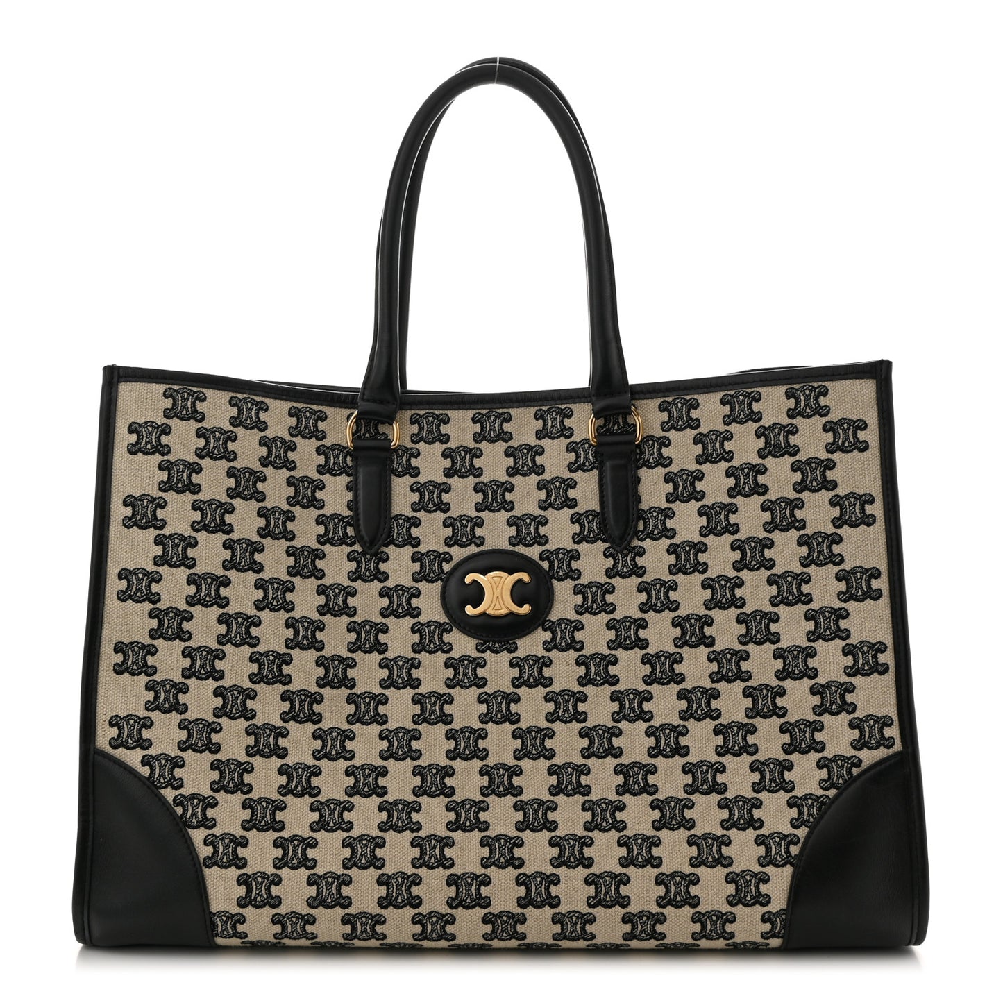 Canvas Calfskin Triomphe Embroidered Horizontal Cabas Black
