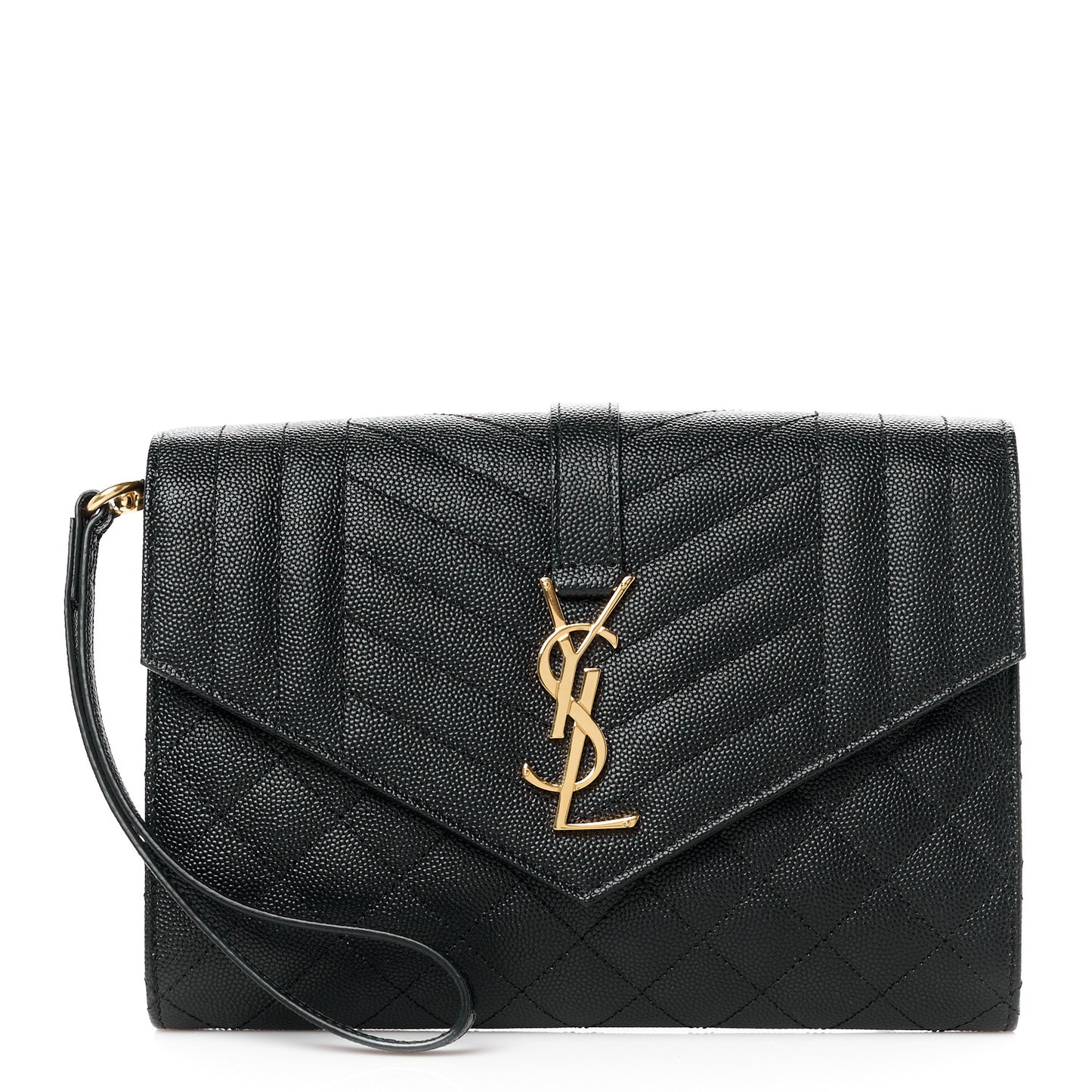 Grain De Poudre Textured Mixed Matelasse Triquilt Monogram Clutch Black