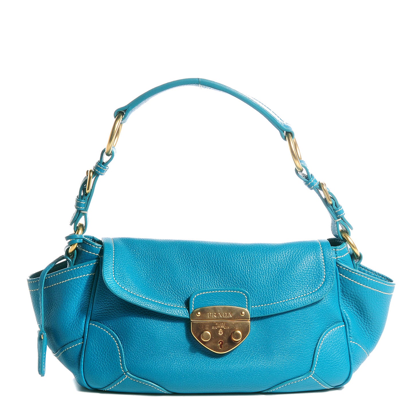 Vitello Daino Pushlock Flap Shoulder Bag Turchese