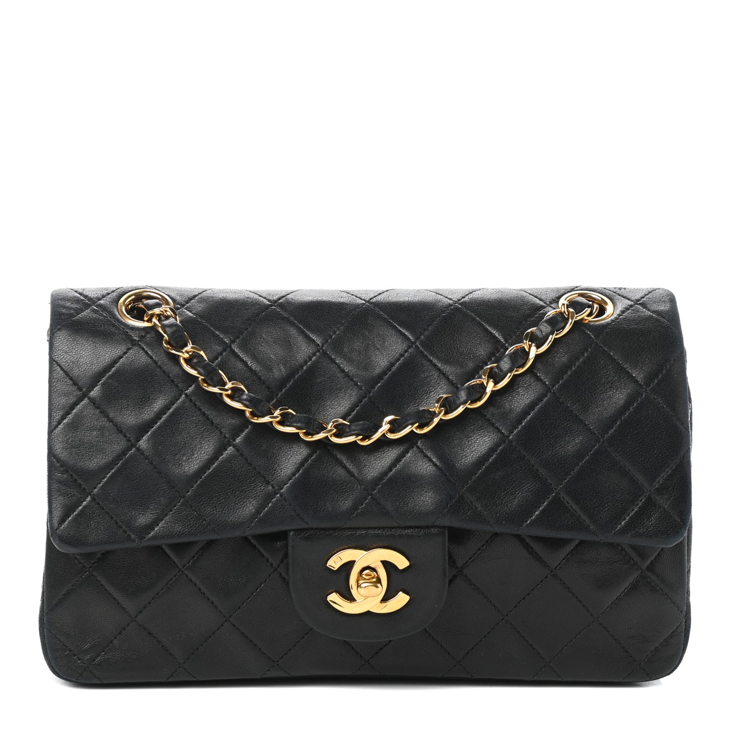 Lambskin Quilted Small Double Flap Black