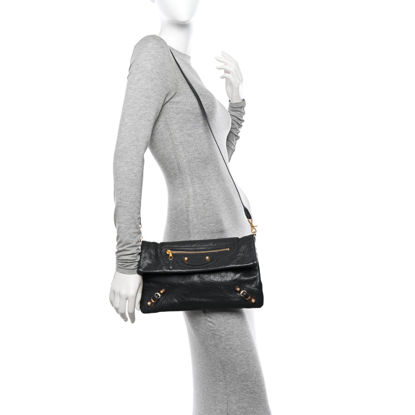 Agneau Giant 12 Gold Hardware Envelope Strap Clutch Gris Fossile