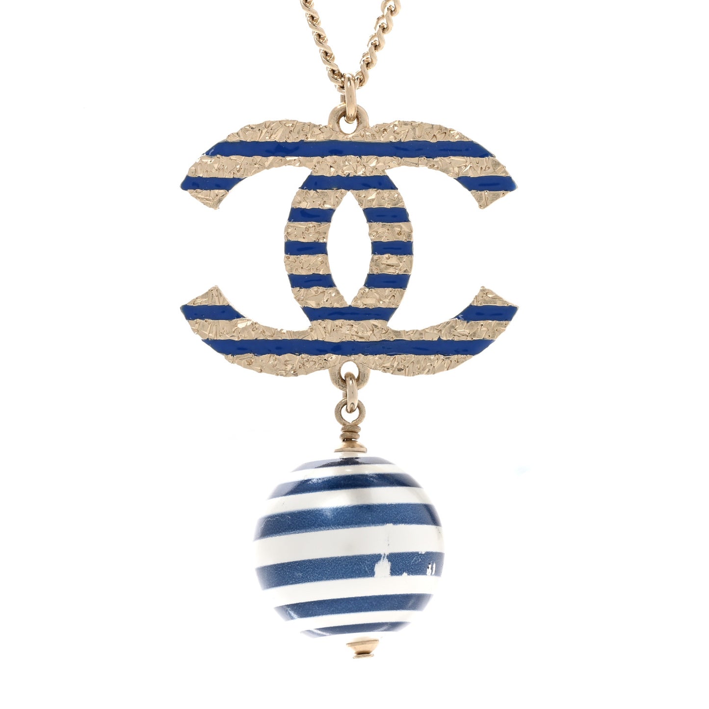 Resin Pearl Striped CC Drop Necklace Blue Gold