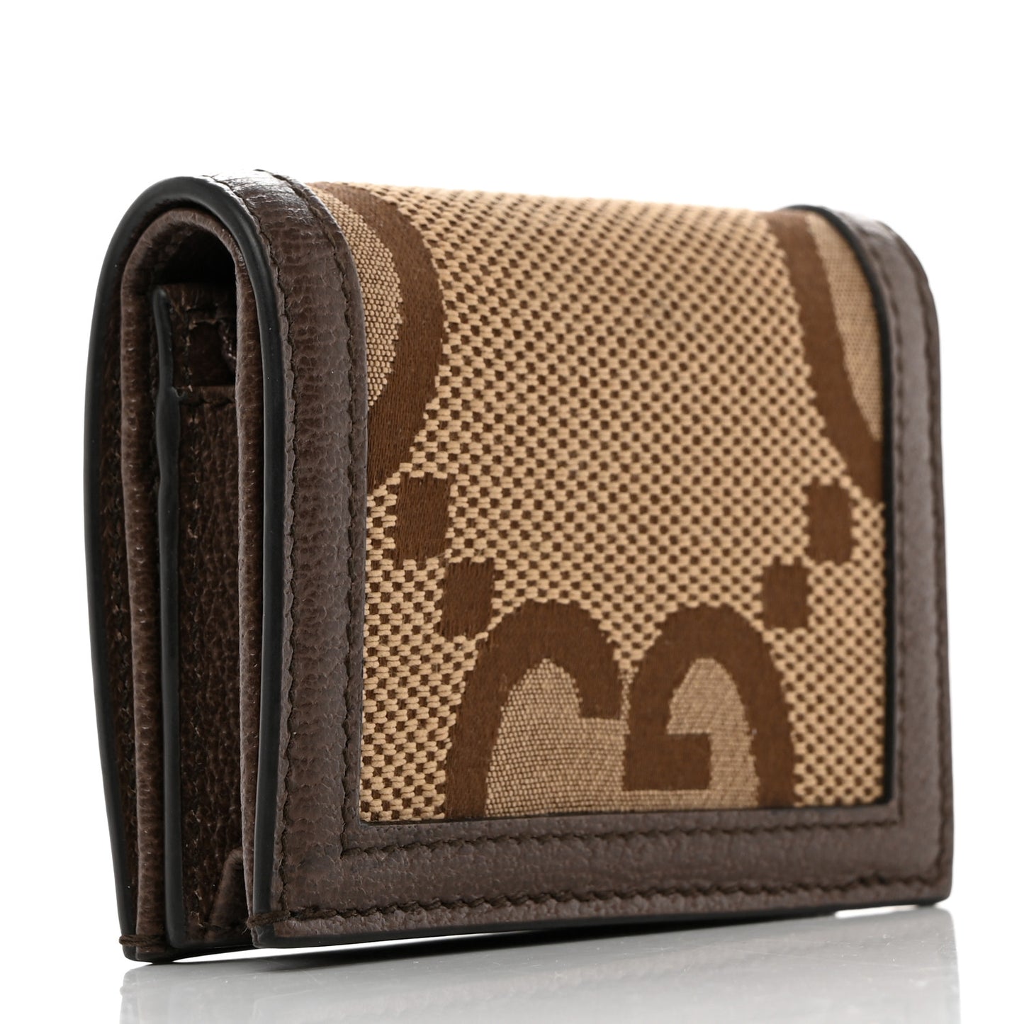 Monogram Jumbo GG Textured Dollar Calfskin Diana Card Case Wallet Camel Ebony New Acero