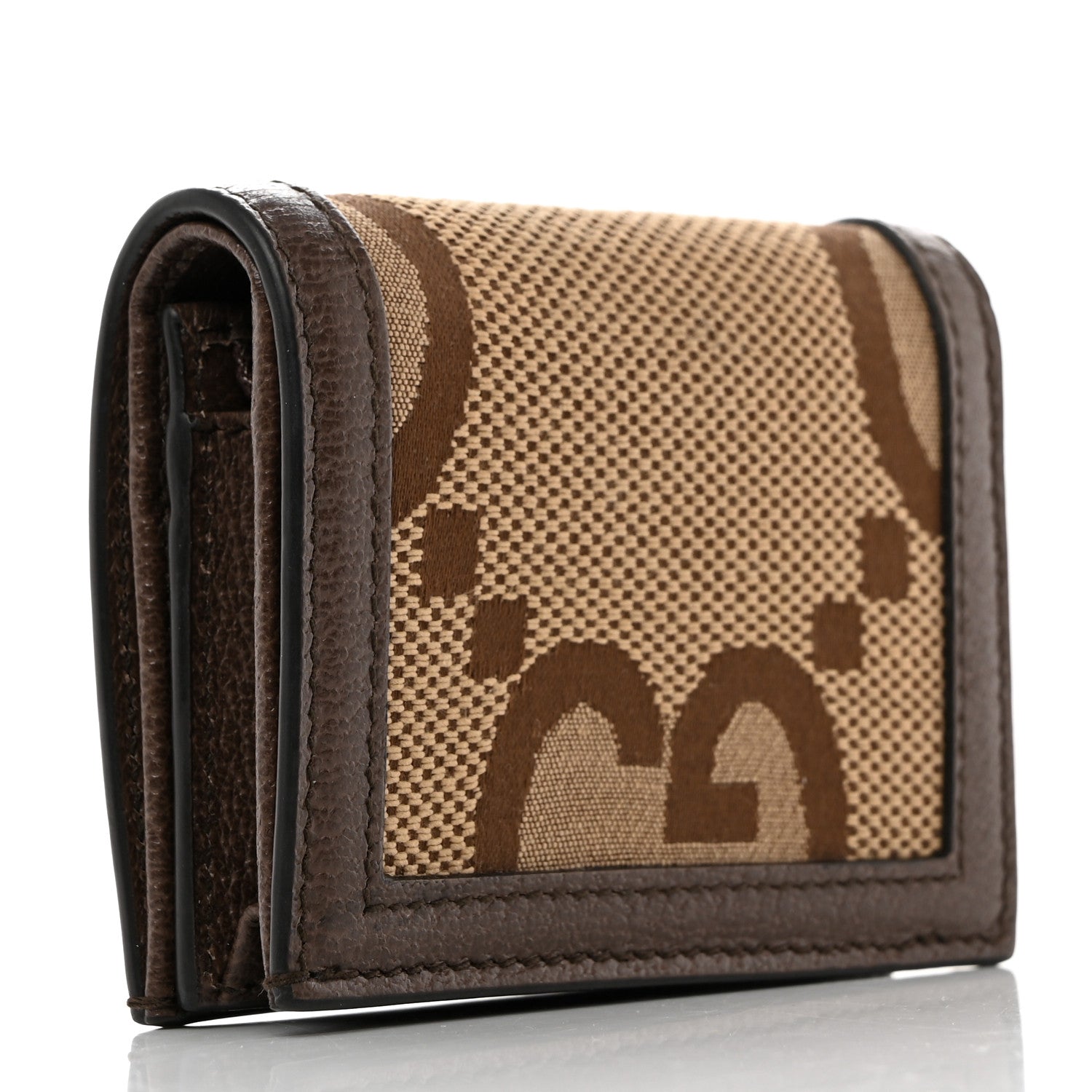 Gucci Monogram Jumbo GG Textured Dollar Calfskin Diana Card Case Wallet Camel Ebony New Acero 3 of 8