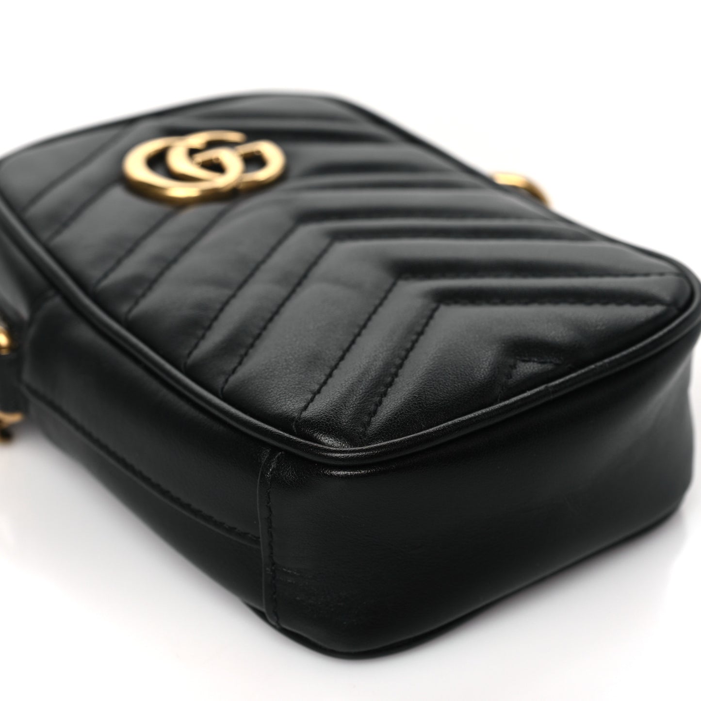 Calfskin Matelasse Mini GG Marmont Crossbody Bag Black
