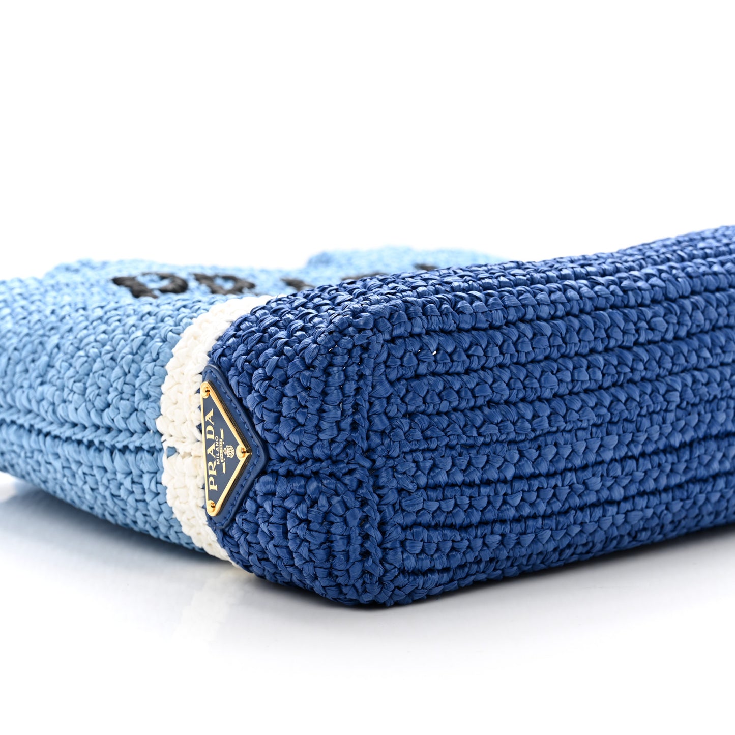 Yarn Raffia Effect Crochet Small Logo Tote Celeste Blue