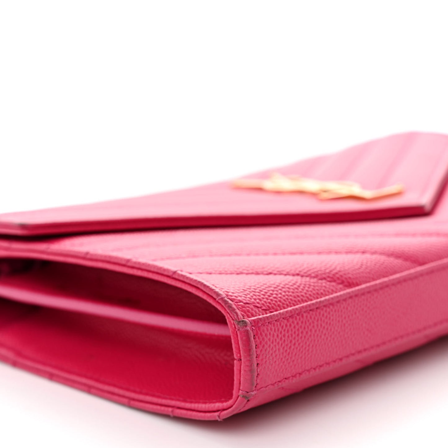 Grain De Poudre Matelasse Chevron Monogram Chain Wallet Lipstick Fuchsia