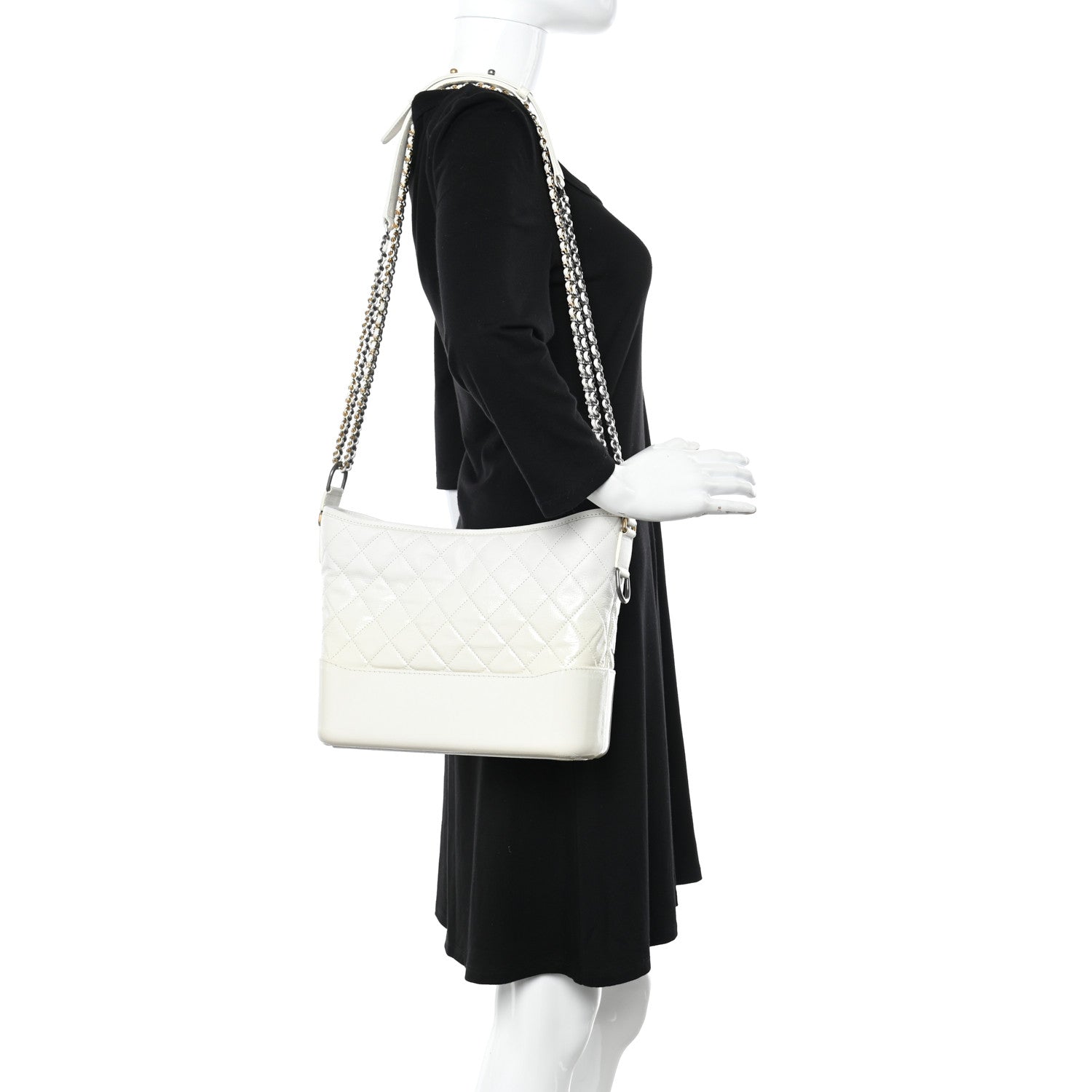 Chanel Patent Goatskin Quilted Medium Gabrielle Hobo White 2 of 11