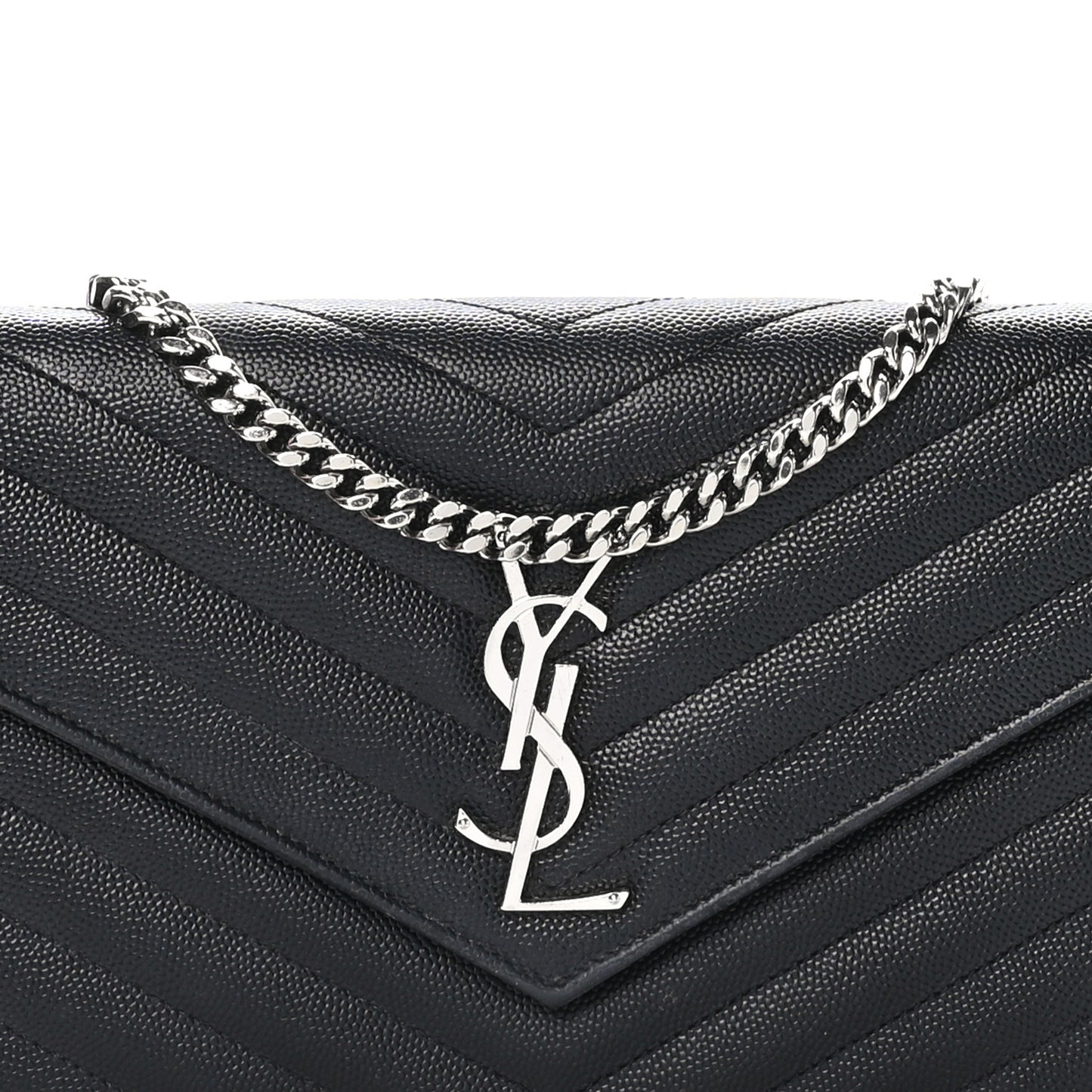 Grain De Poudre Matelasse Chevron Monogram Chain Wallet Black