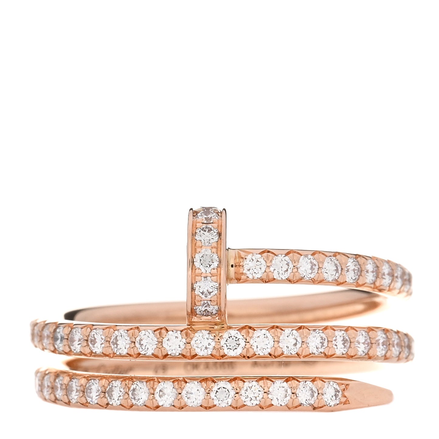 18K Pink Gold Diamond Double Juste Un Clou Paved Ring 49 5