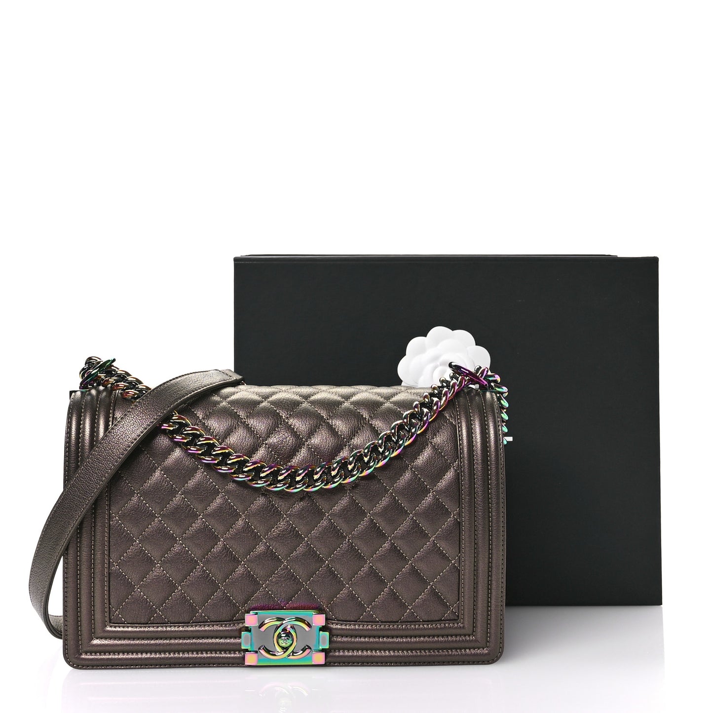 Iridescent Goatskin Quilted Large Boy Flap Bronze