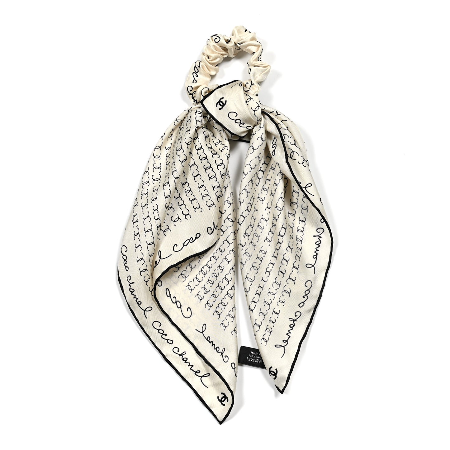 Silk Twill Square Scarf Hair Tie White Black