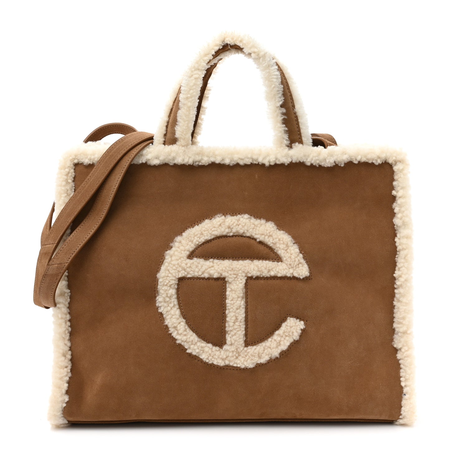 X UGG Suede Shearling Medium Shopping Bag Chestnut