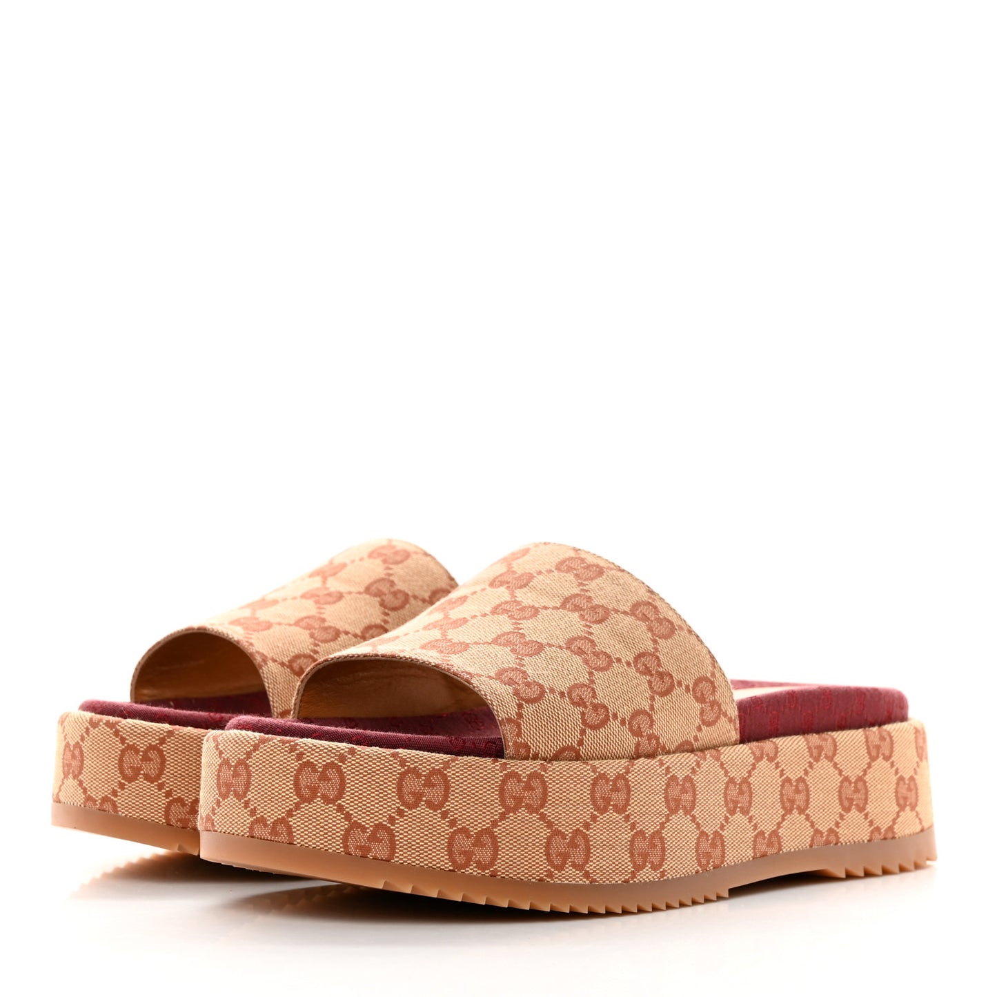 Canvas GG Monogram Angelina Platform Slide Sandals 39.5 Beige Ruggine