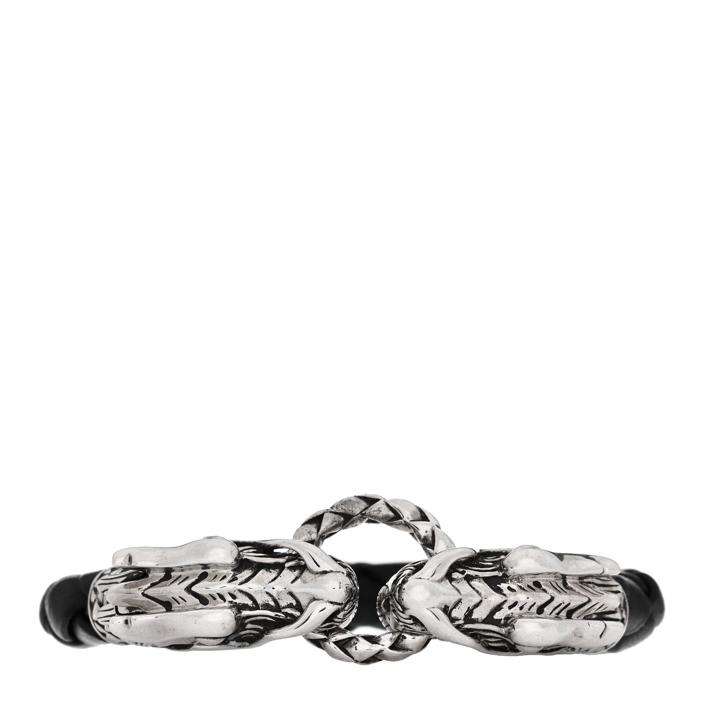 Sterling Silver Leather Naga Dragon Legend Bracelet Black