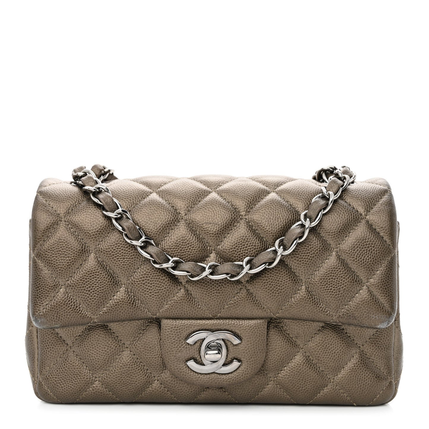 Iridescent Caviar Quilted Mini Rectangular Flap Bronze