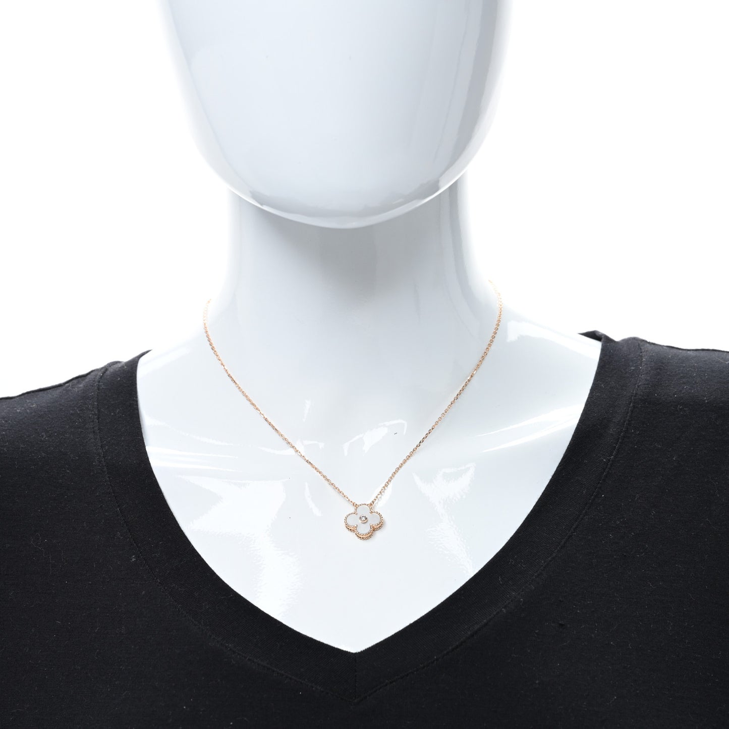 18K Rose Gold Diamond Mother of Pearl Vintage Alhambra Pendant Necklace
