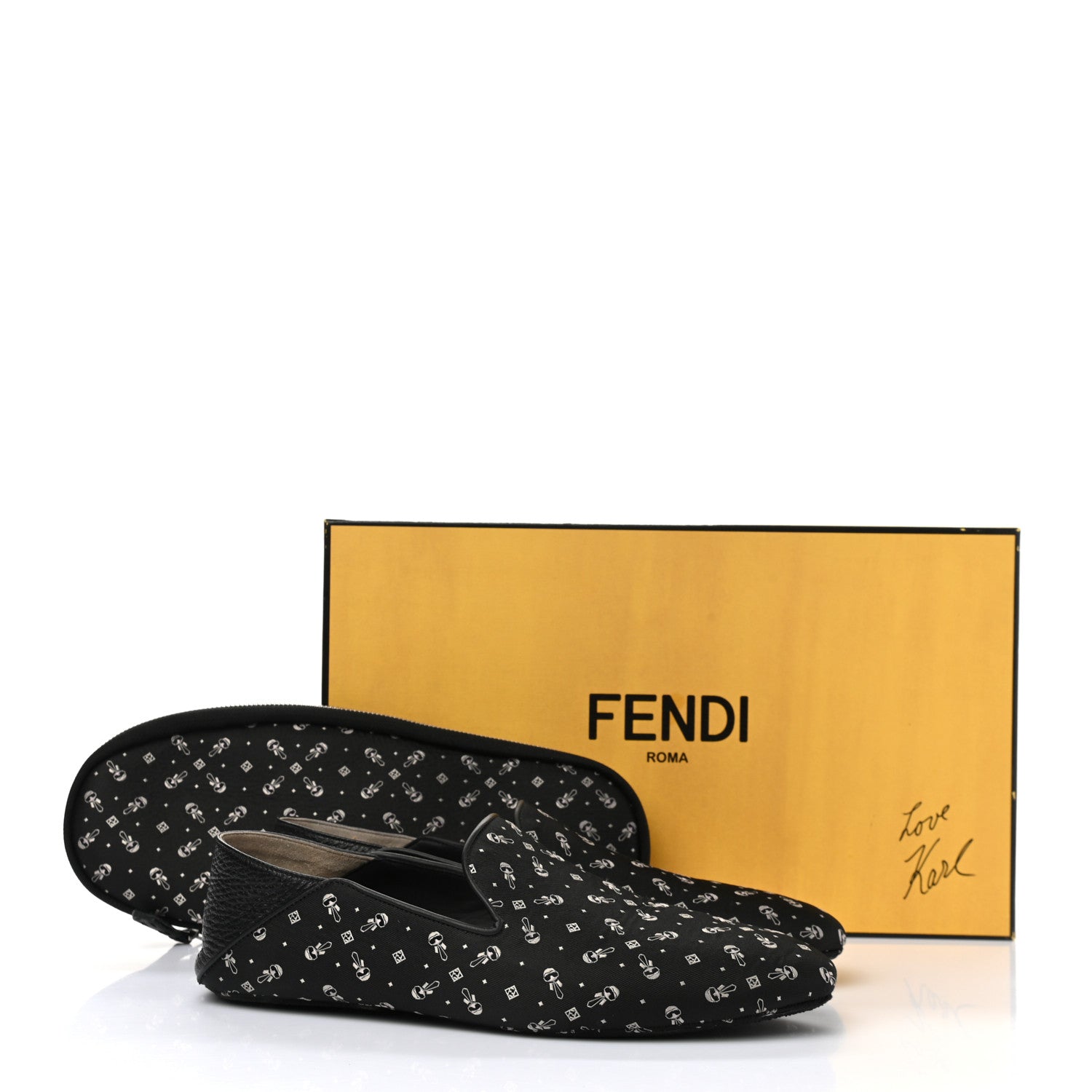 Fendi Canvas Calfskin Karlito Slip On Moccasin Loafers 7 Black 9 of 9