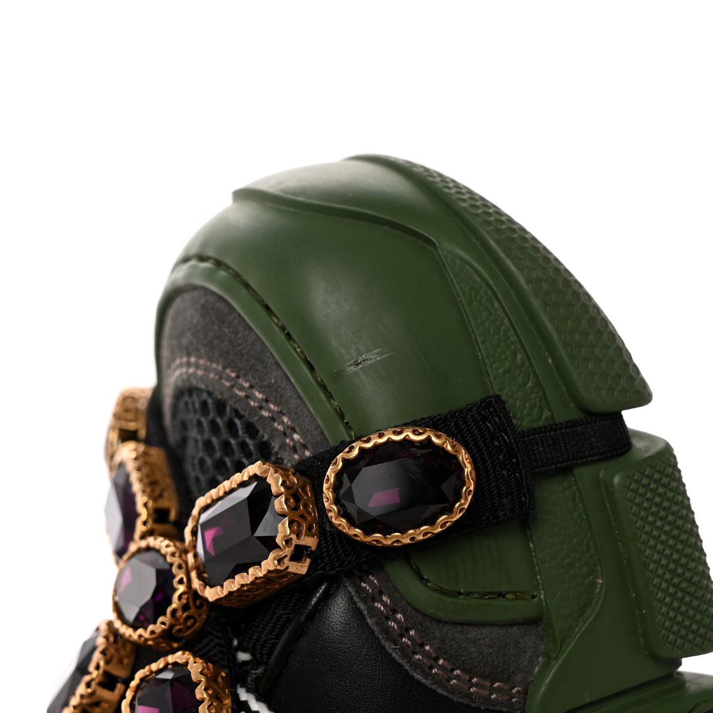 X SEGA Mesh Suede Calfskin Removable Crystals Mens Flashtrek Sneakers 36 Loess Black Olive Green