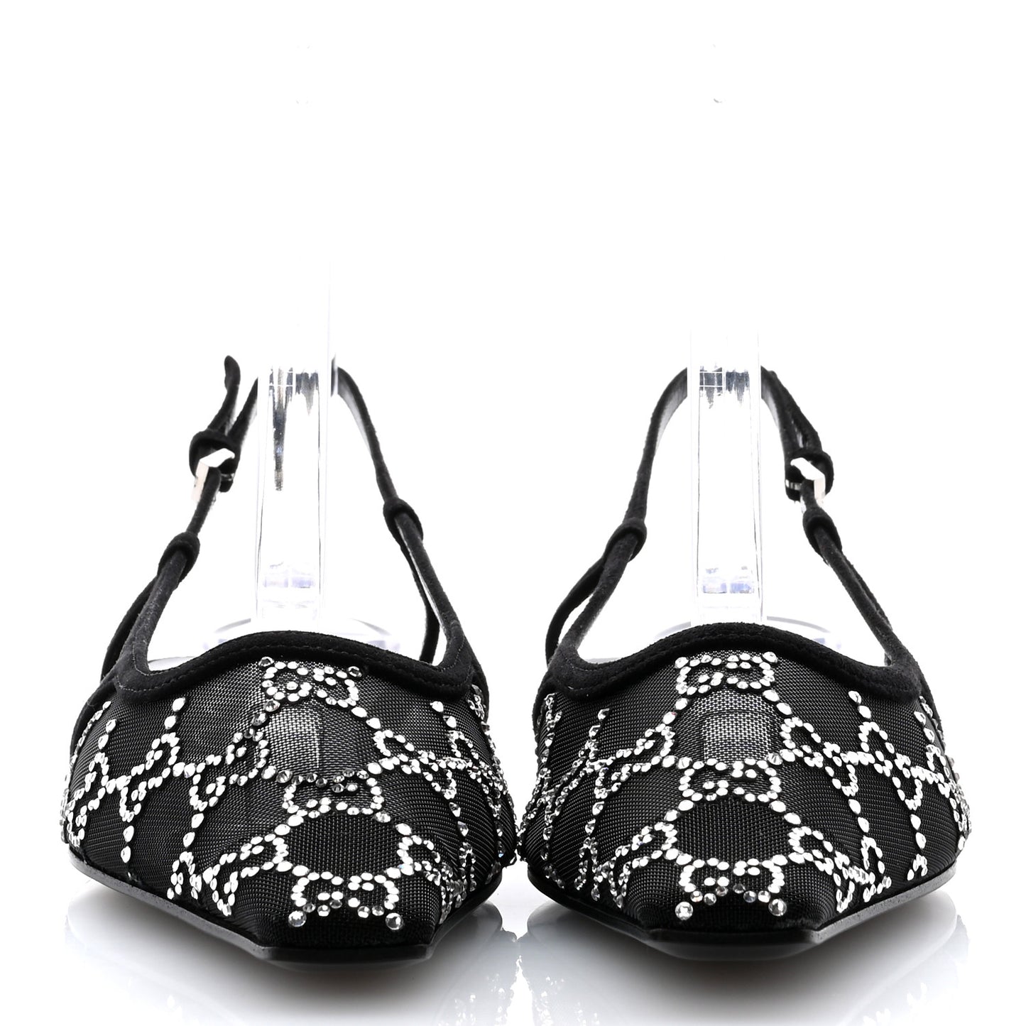 Tela Retino Kid Scamosciato Crystal GG Monogram Square Demi Ballet Flats 37 Black