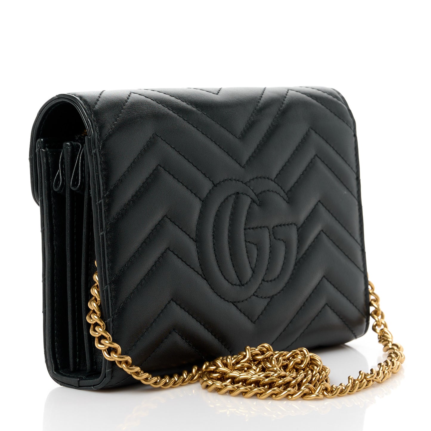 Calfskin Matelasse GG Marmont Chain Wallet Black