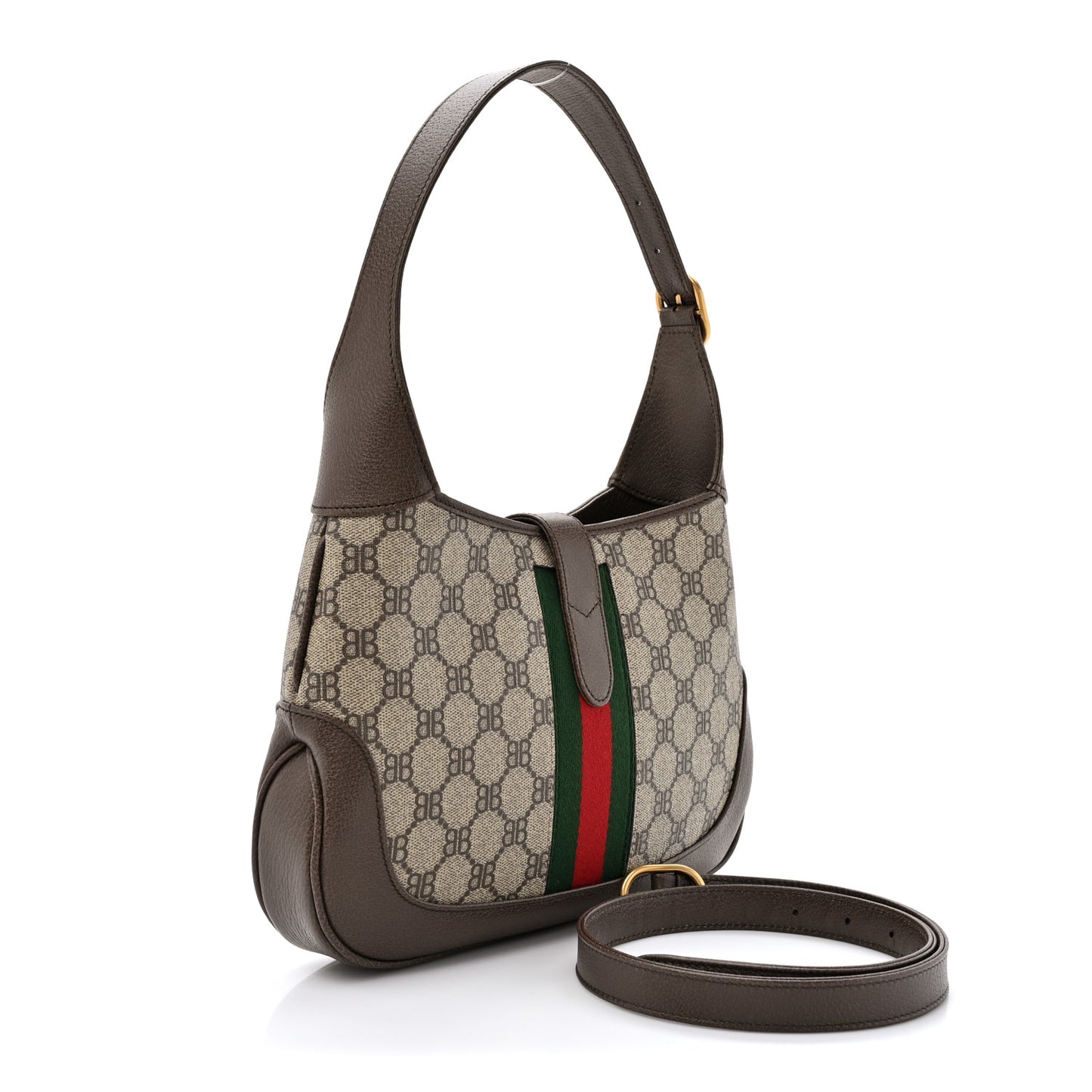X BALENCIAGA BB Supreme Monogram Calfskin Web Small Jackie 1961 Hobo Beige Ebony