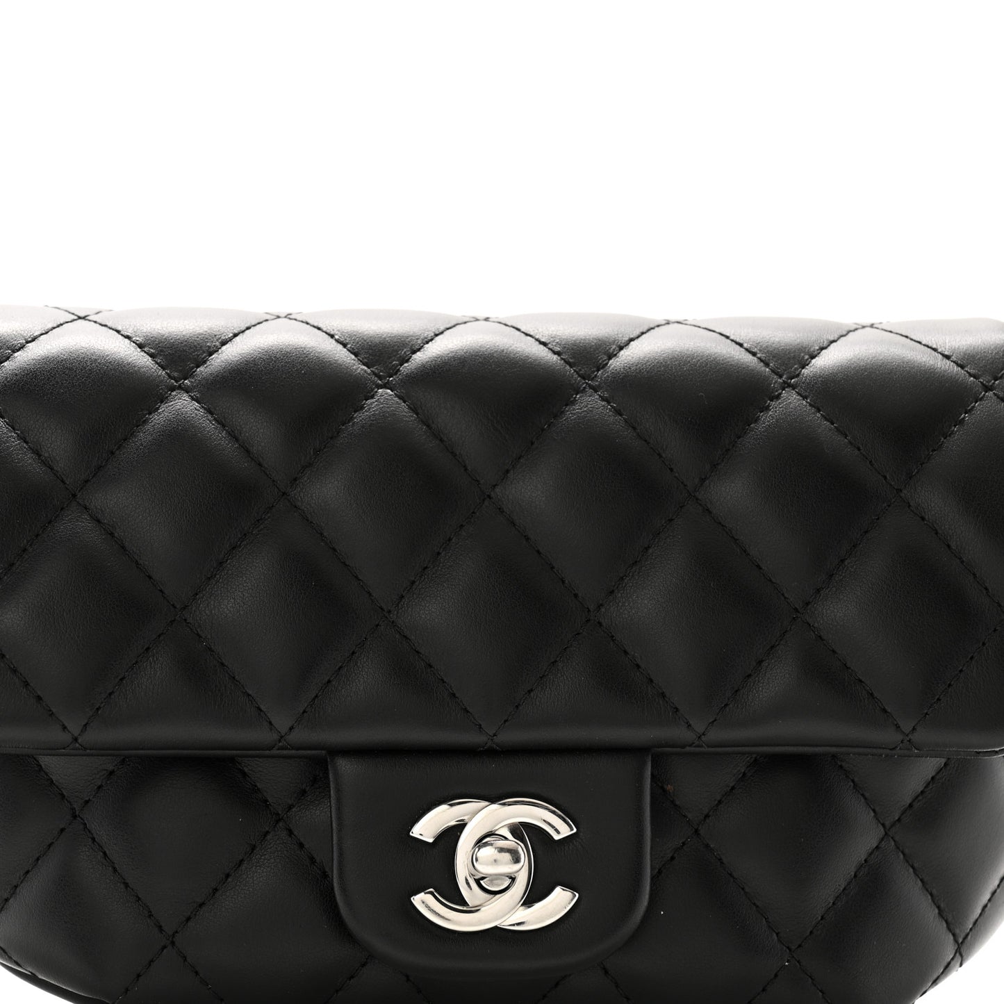Calfskin Quilted CC Uniform Flap Belt Bag Black