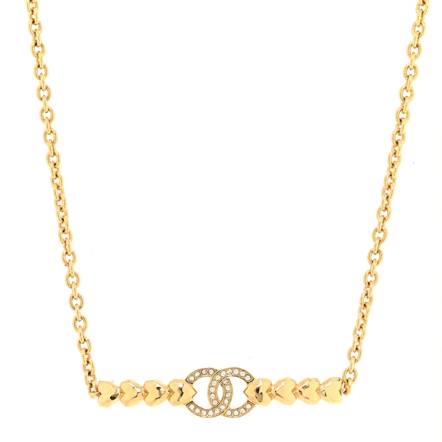 Crystal CC Heart Link Choker Necklace Gold