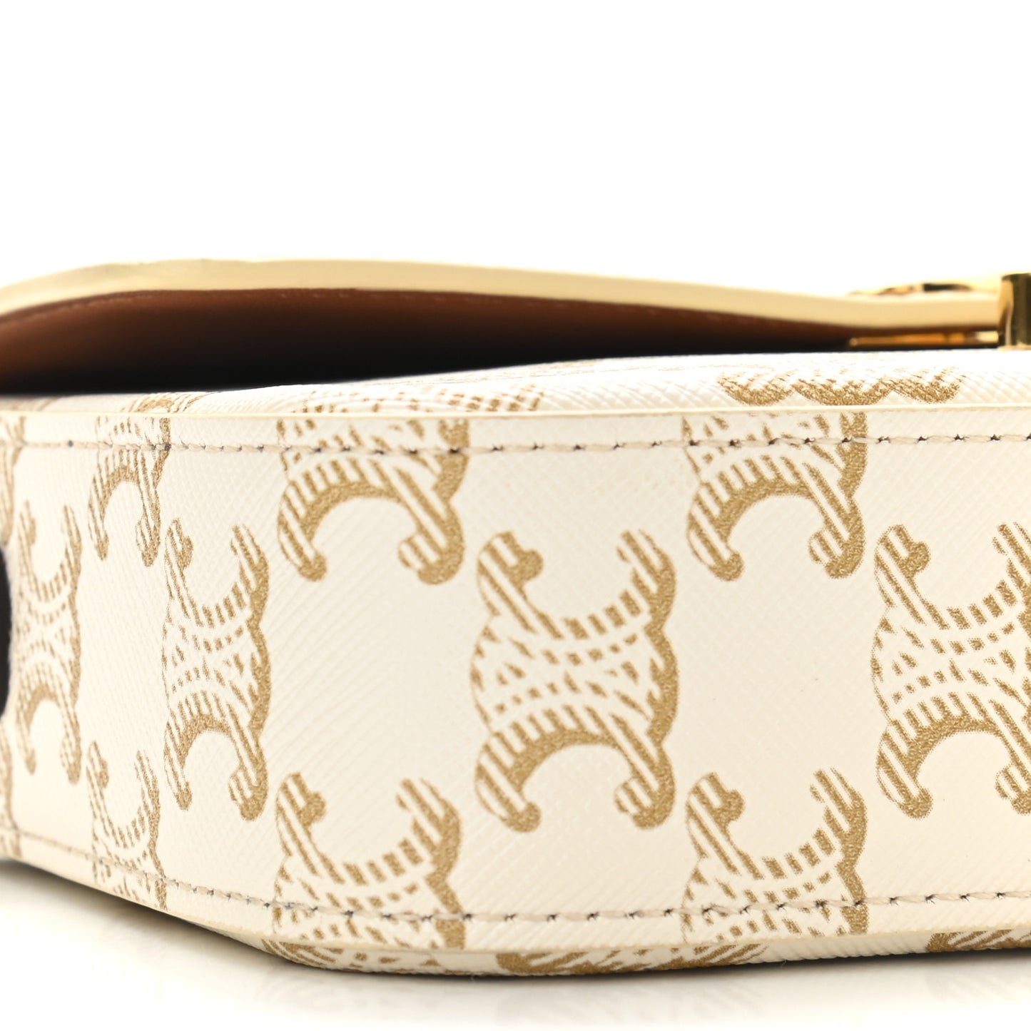 Canvas Calfskin Triomphe Shoulder Bag White