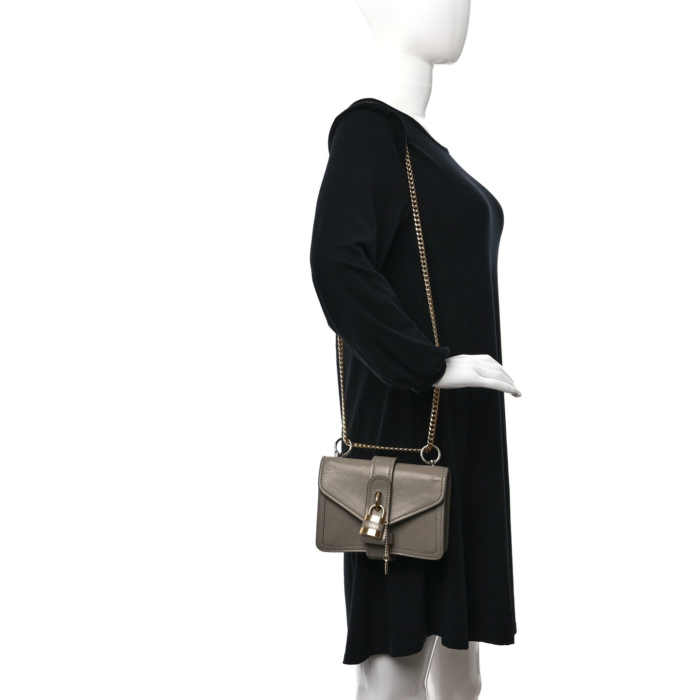 Shiny Goatskin Calfskin Mini Aby Chain Shoulder Bag Motty Grey