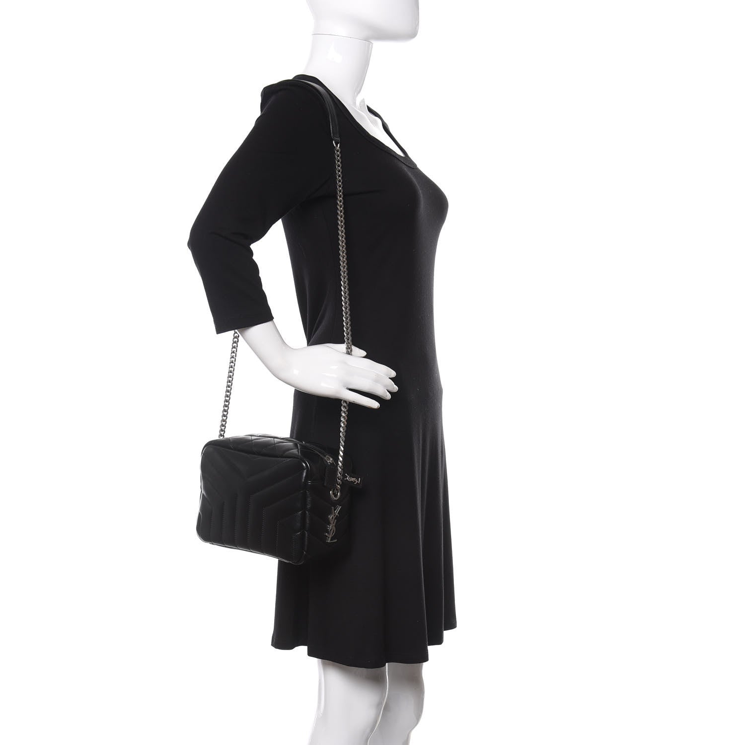 Saint Laurent Calfskin Y Quilted Monogram Small Loulou Bowling Bag Black 2 of 9