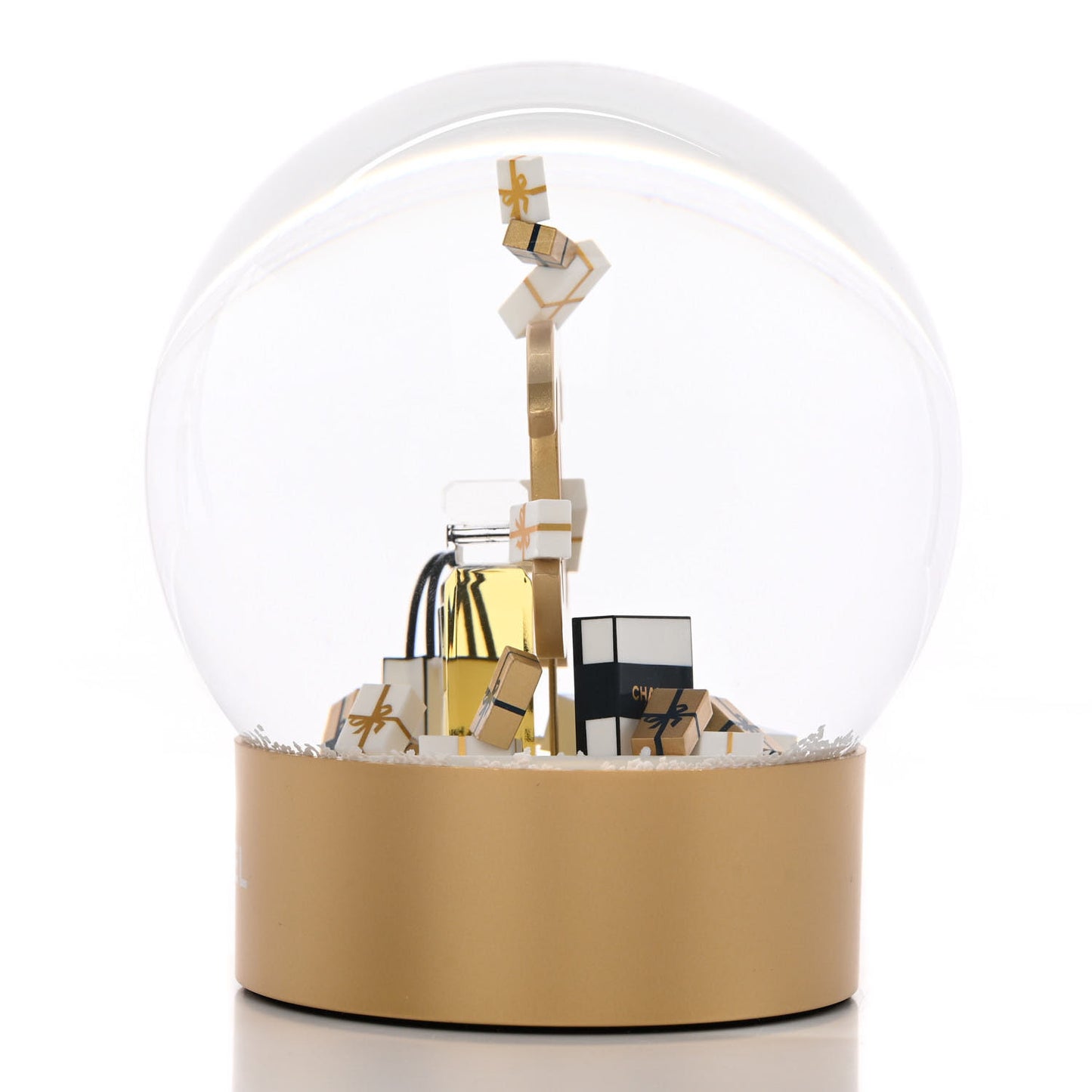 Glass CC Shopping Bag Snow Globe Gold