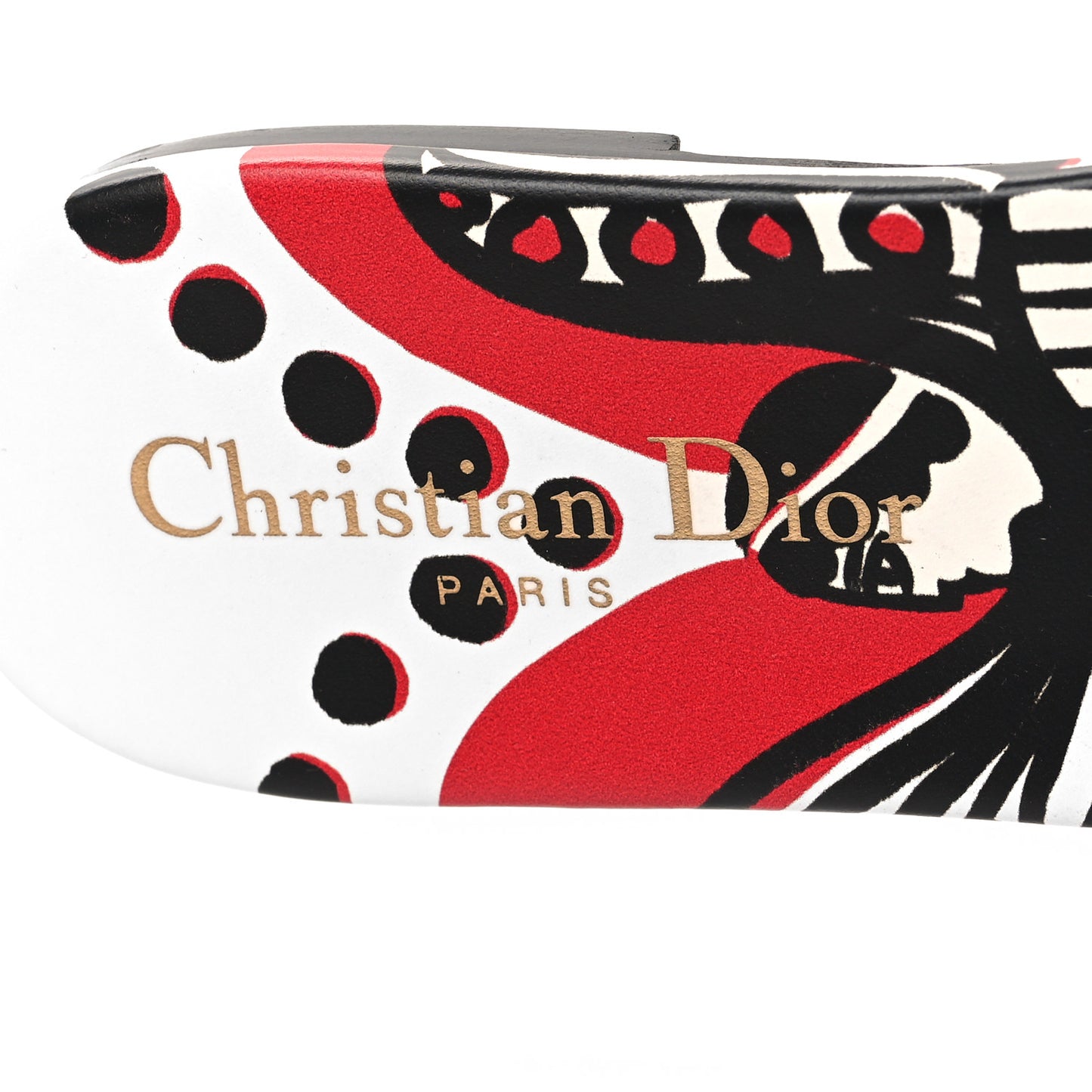 Canvas Cupidon Embroidered Dway Flat Slide Sandals 36.5 Black Red
