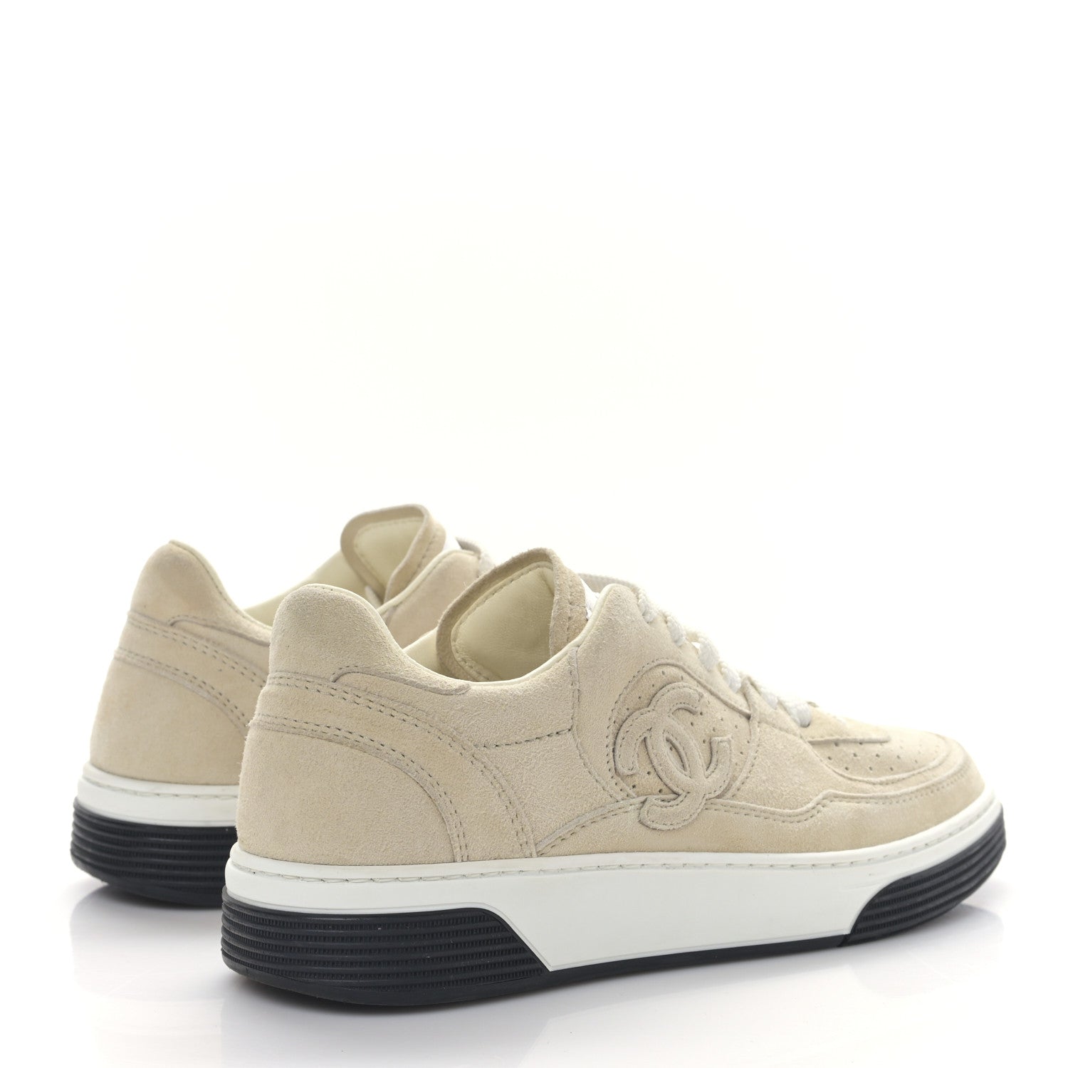 Chanel Suede Womens CC Sneakers 36 Beige 4 of 8