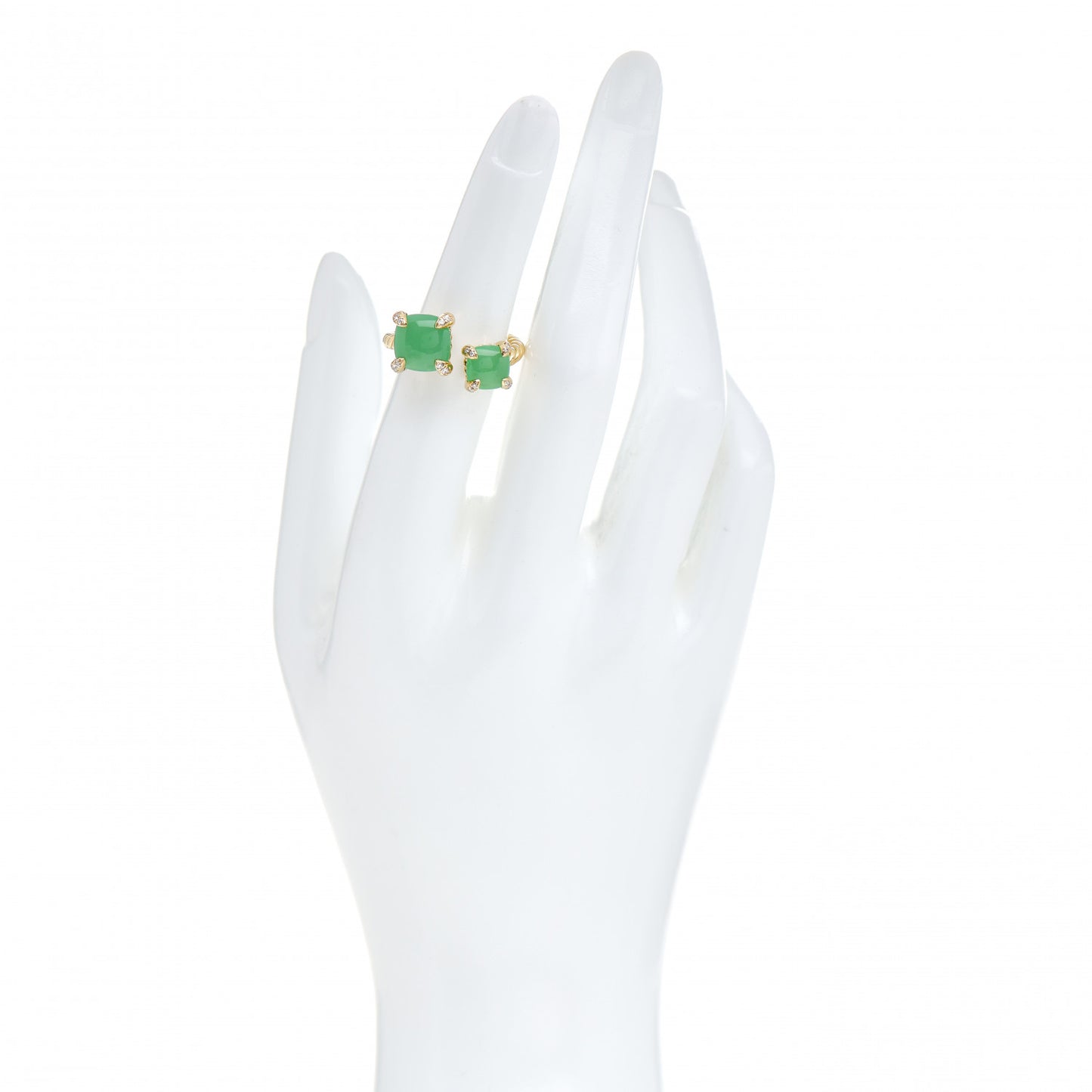 18K Yellow Gold Diamond Chrysoprase Chatelaine Bypass Ring 52 6