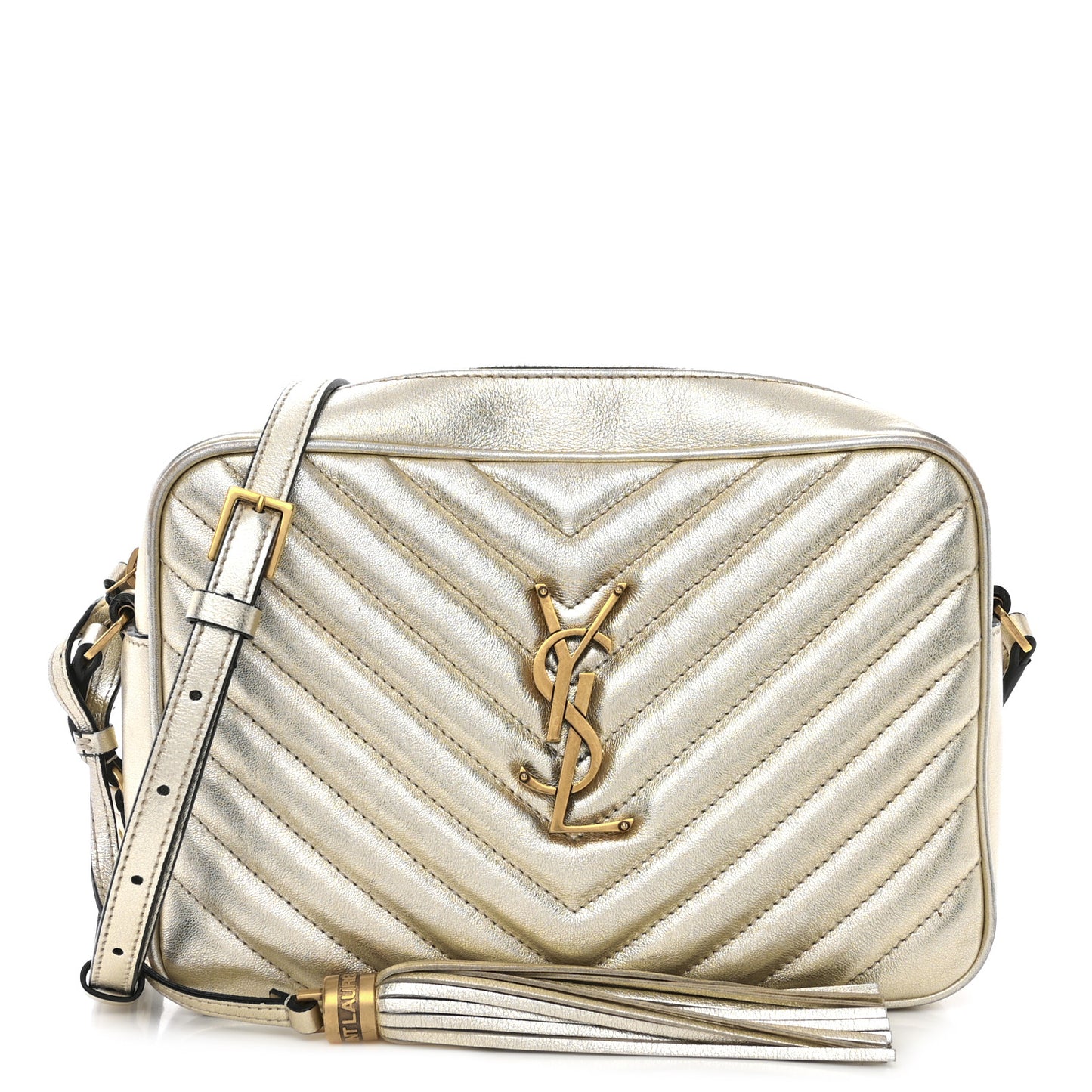 Metallic Calfskin Matelasse Monogram Lou Camera Bag Platino