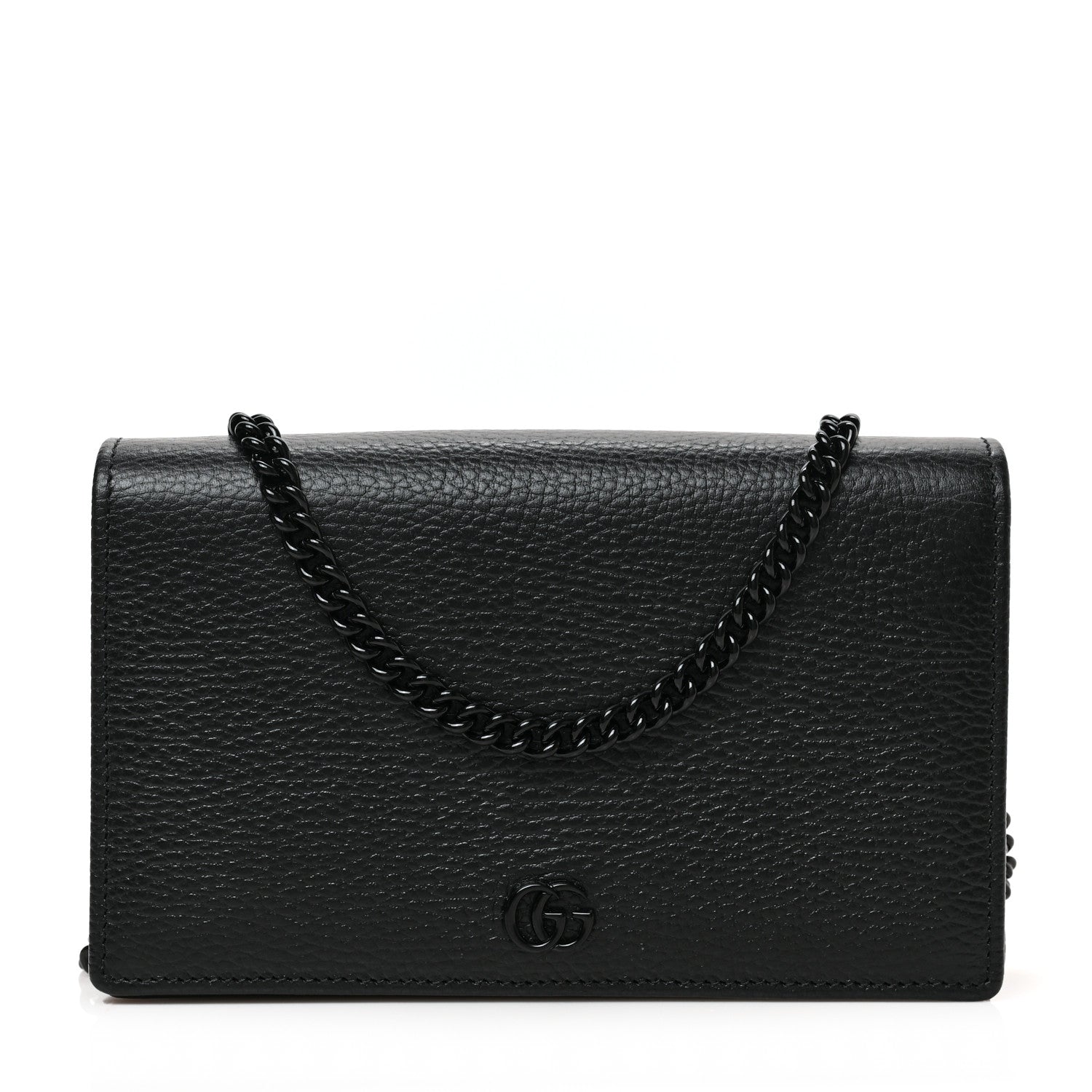 Gucci Dollar Calfskin Enamel Monochrome Mini GG Marmont Chain Wallet Black 1 of 9