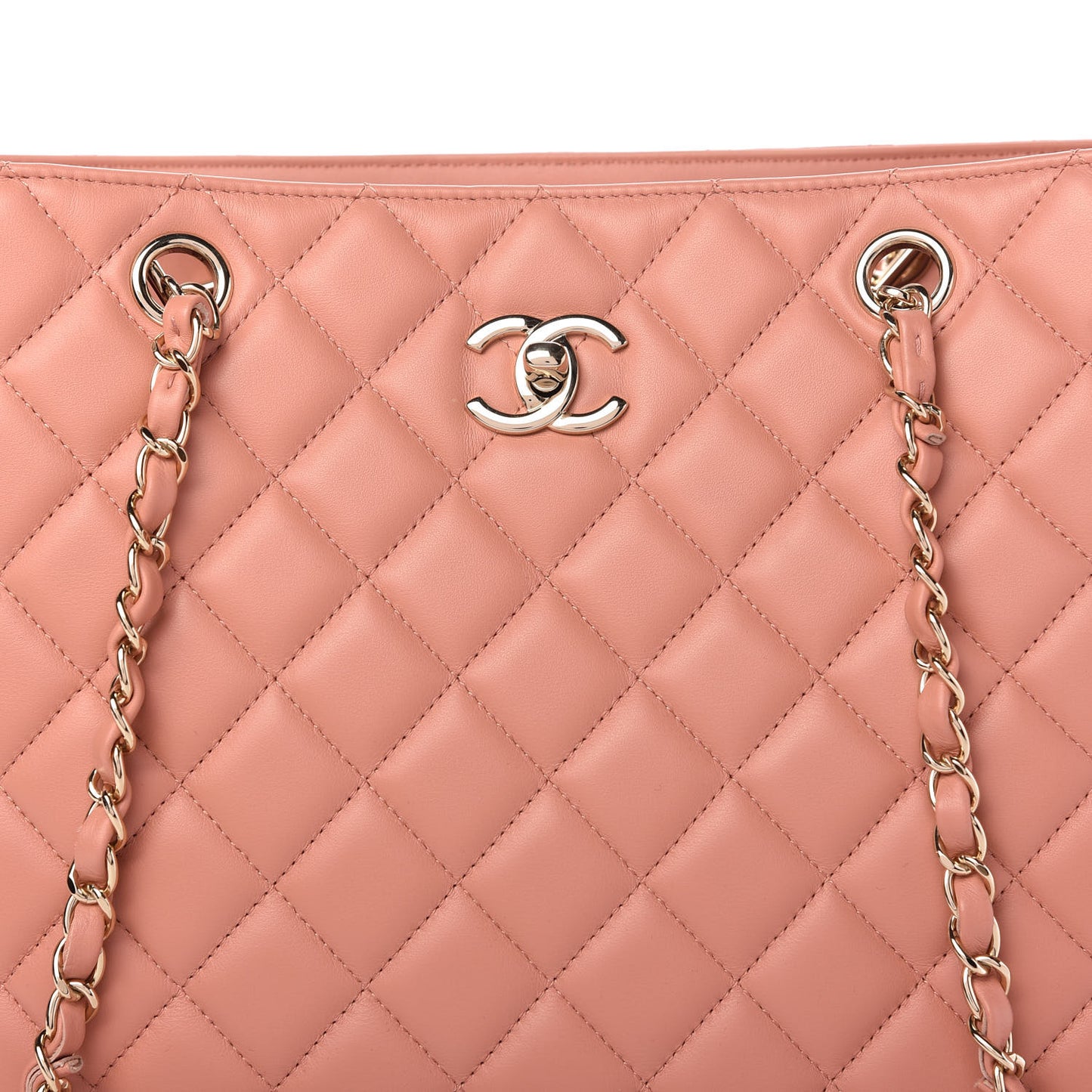 Calfskin Quilted Large CC Shopping Tote Light Pink