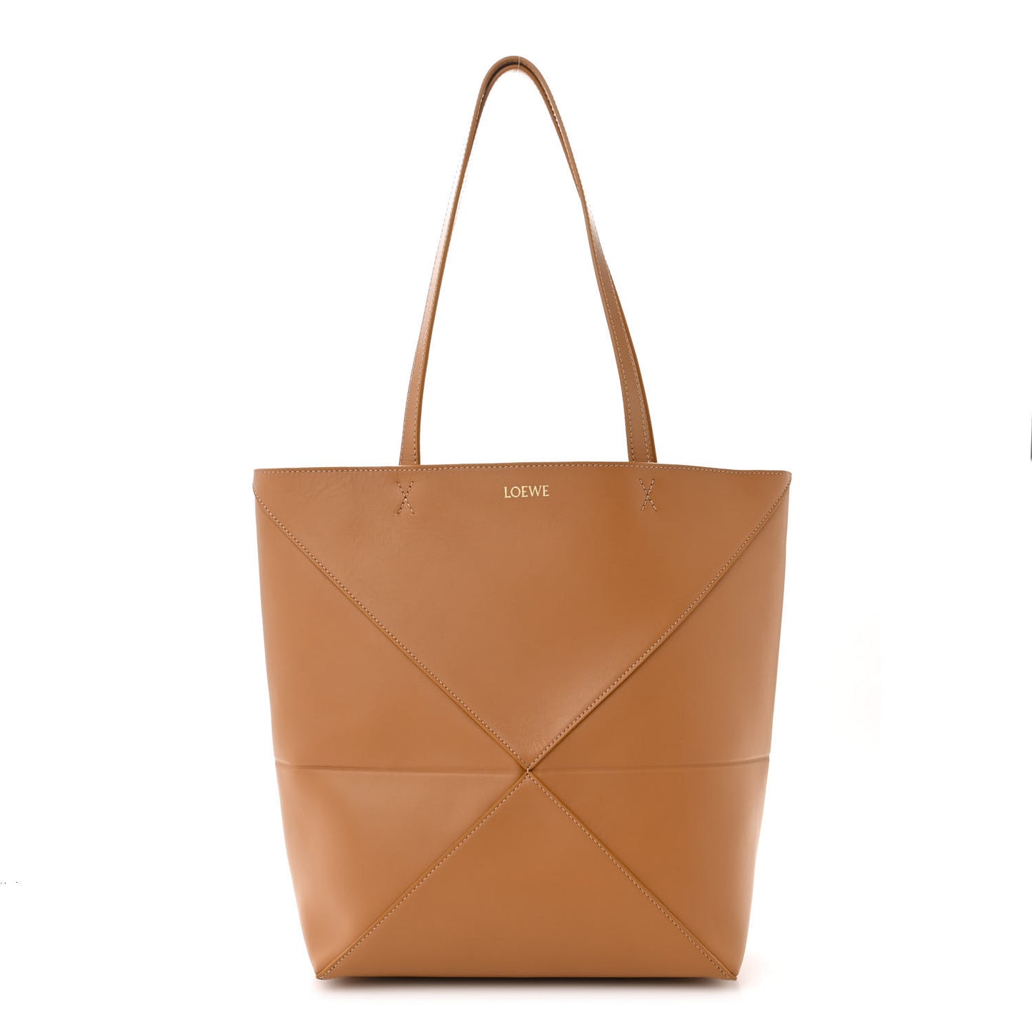 Shiny Calfskin Medium Puzzle Fold Tote Warm Desert