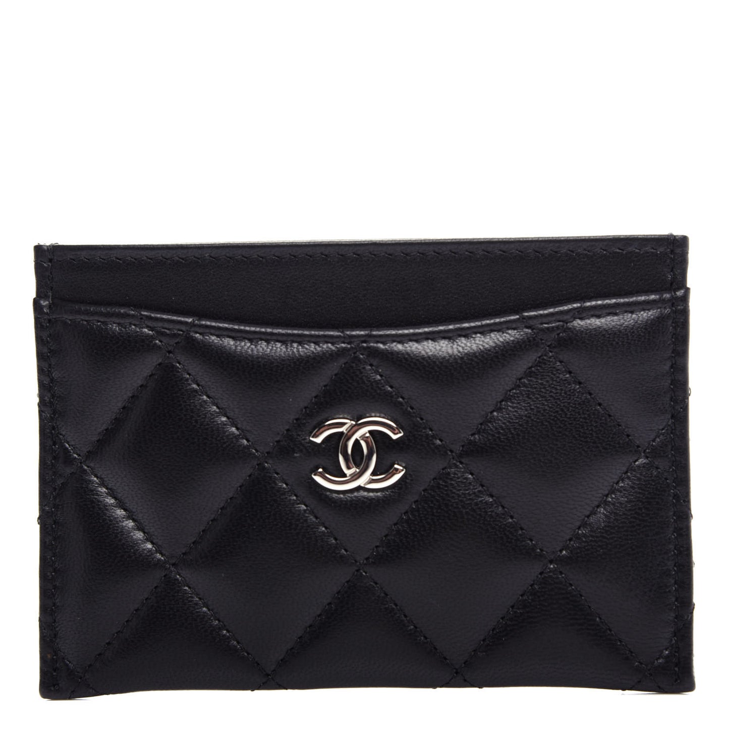 Lambskin Quilted Card Holder Black