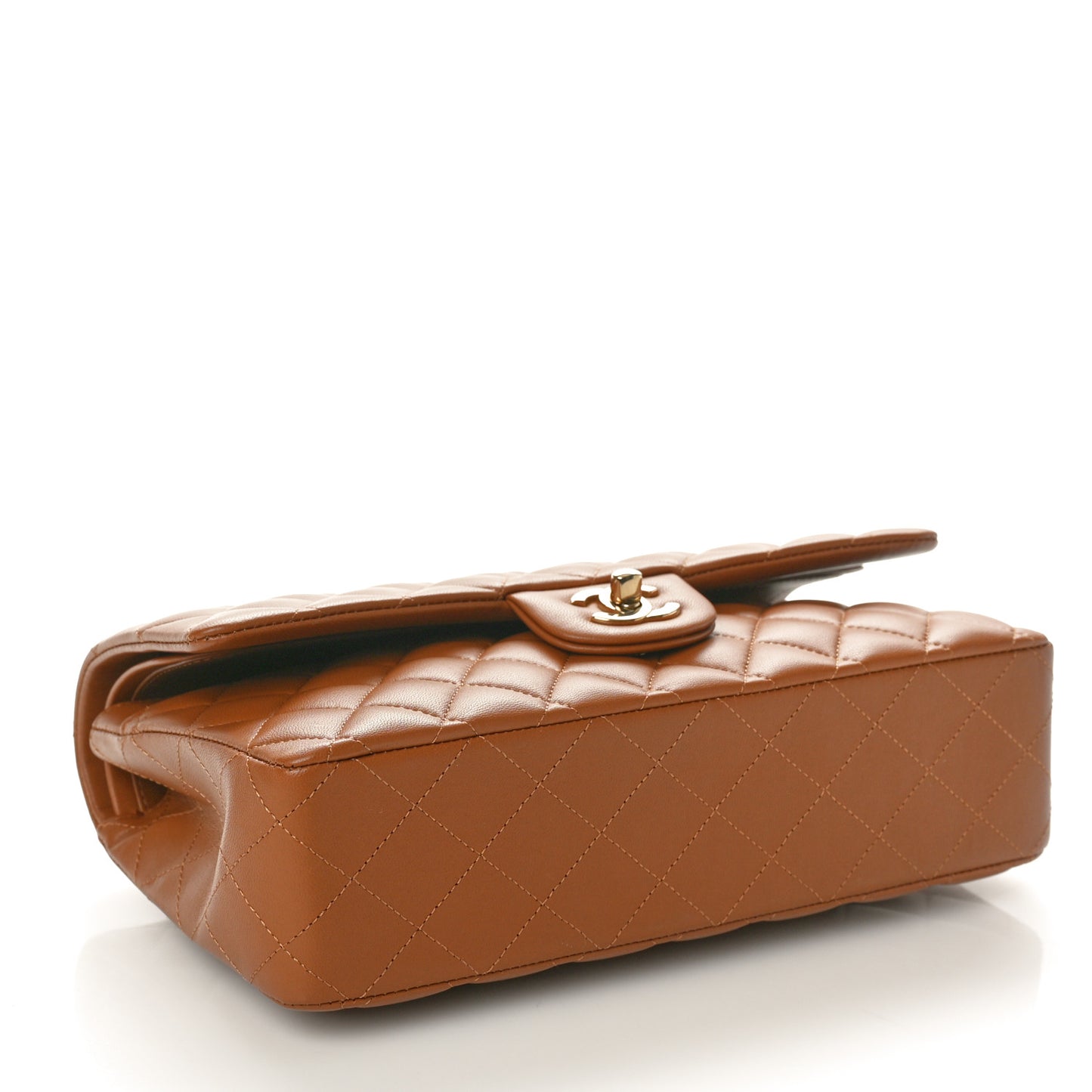 Lambskin Quilted Medium Double Flap Camel