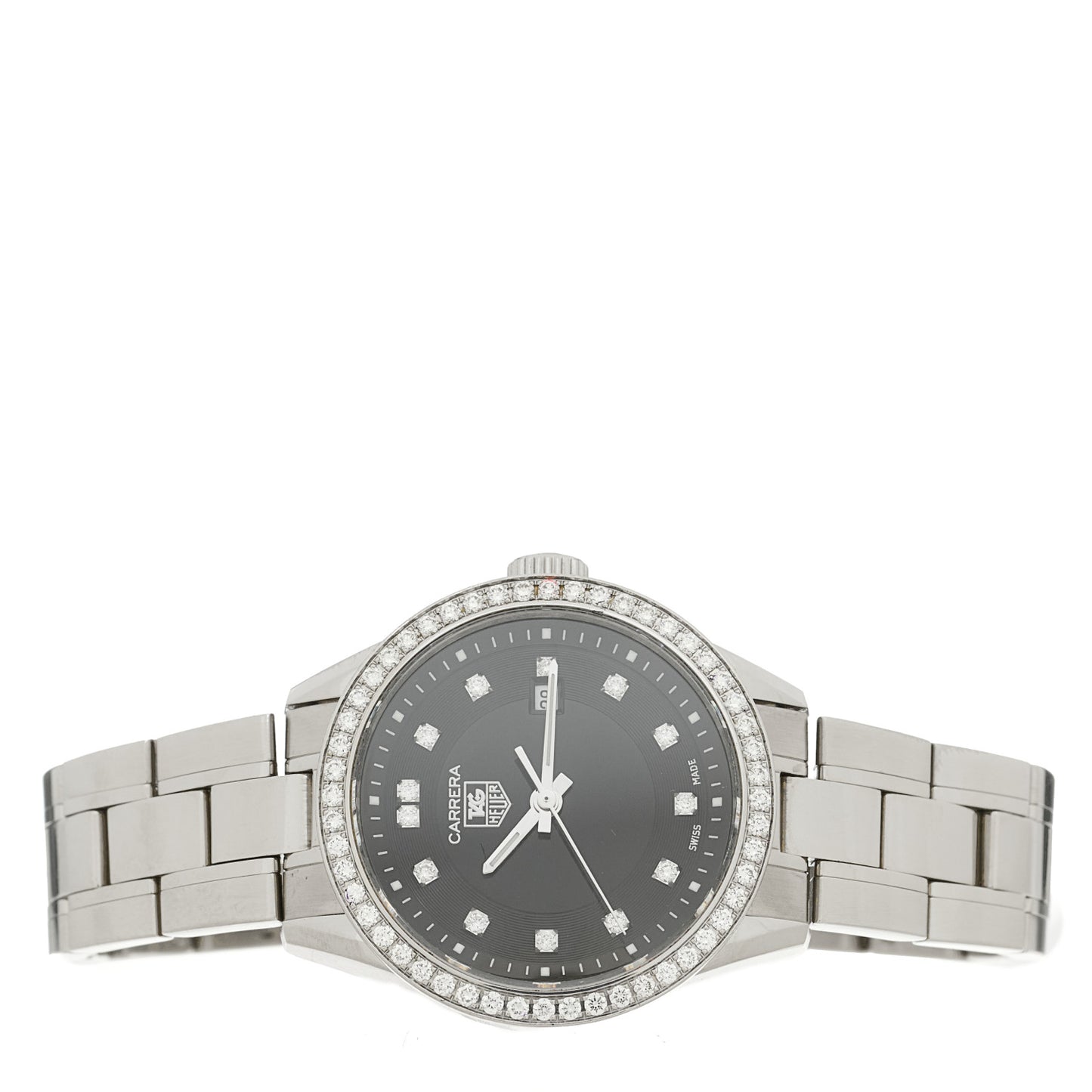 Stainless Steel Diamond Bezel 28mm Carrera Lady Quartz Watch Black WV1412