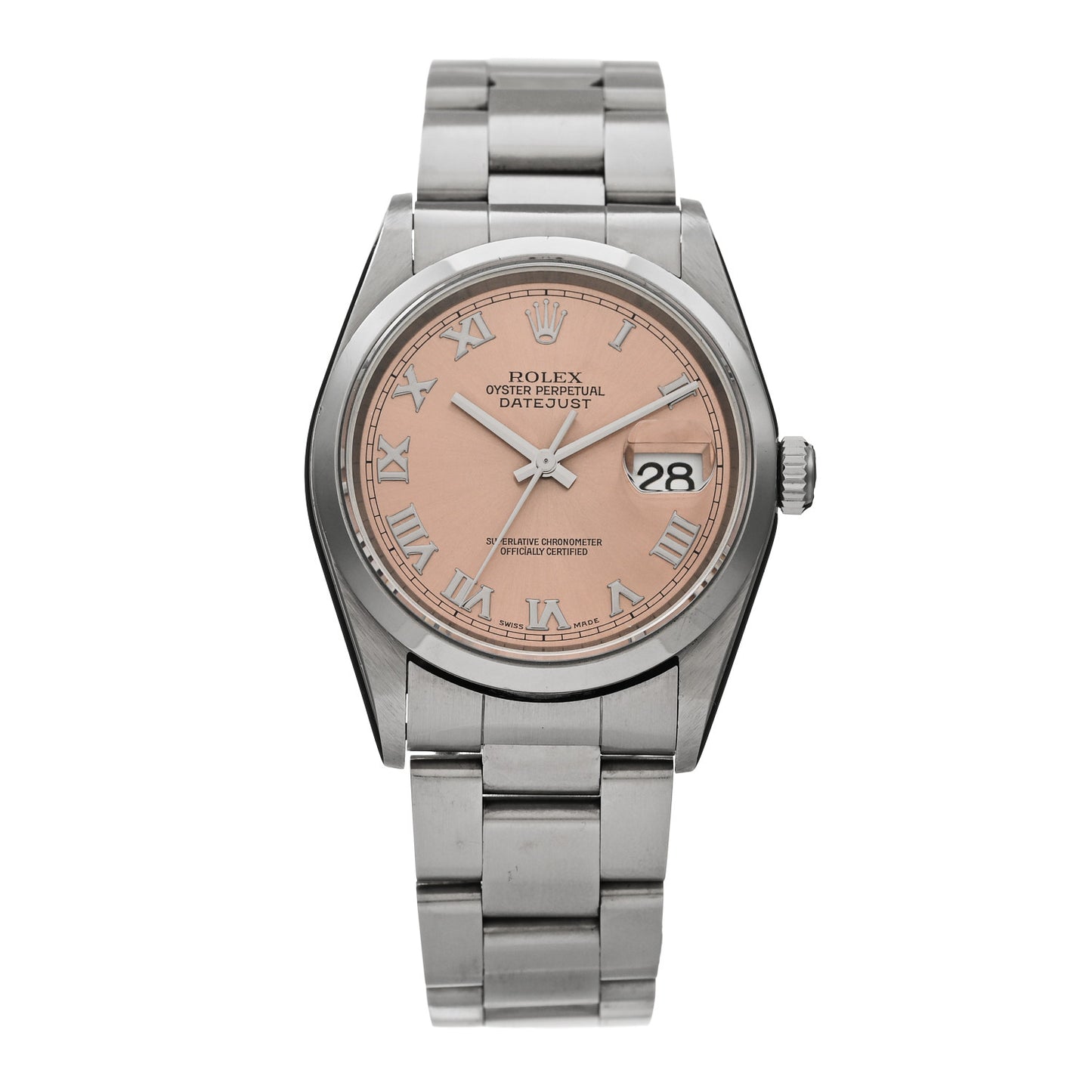 Stainless Steel 36mm Oyster Perpetual Datejust Watch Pink Roman 16200