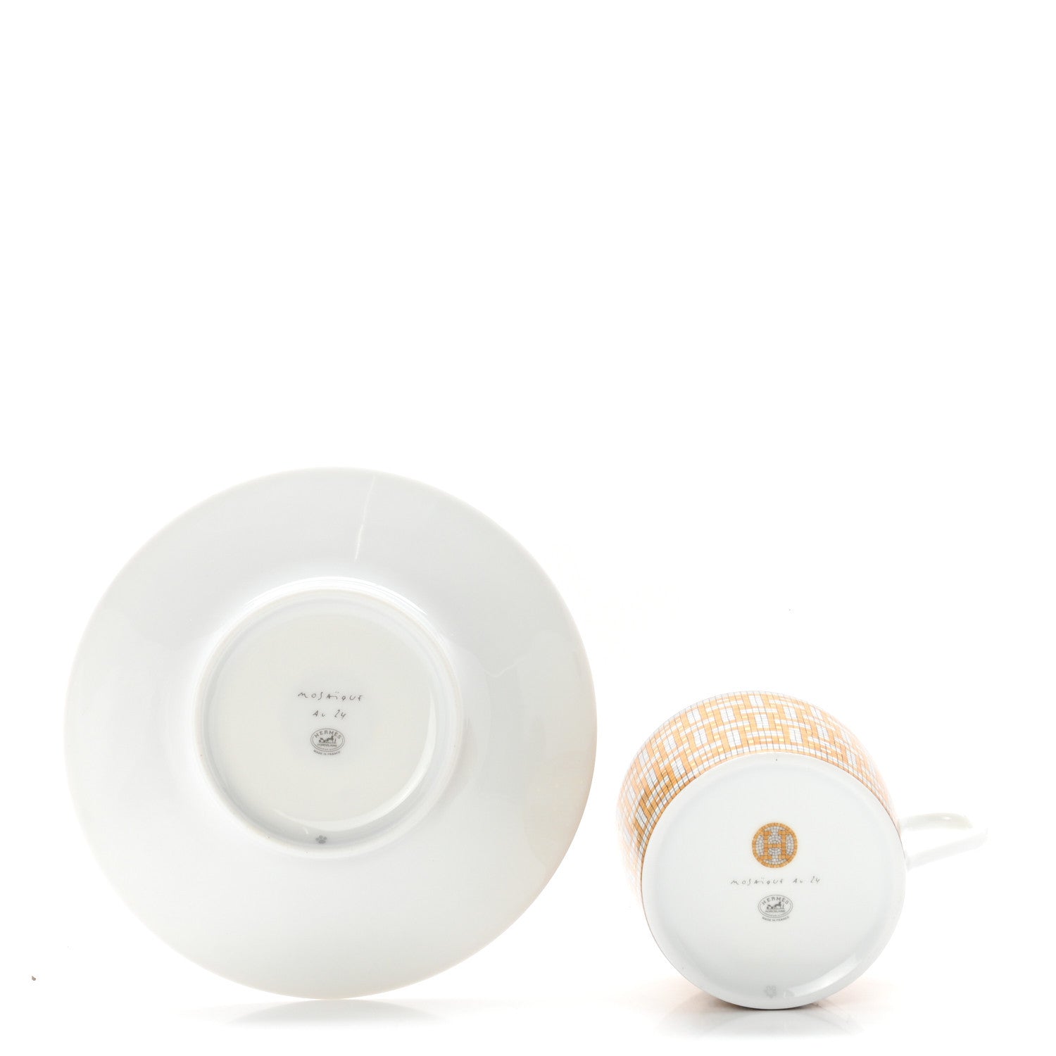 Hermes Porcelain Mosaique Au 24 Gold Tea Cup And Saucer Set Of 2 4 of 9