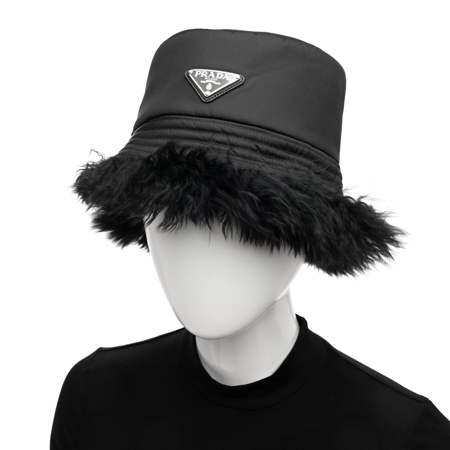 Nylon Alpaca Triangle Womens Bucket Hat M Black